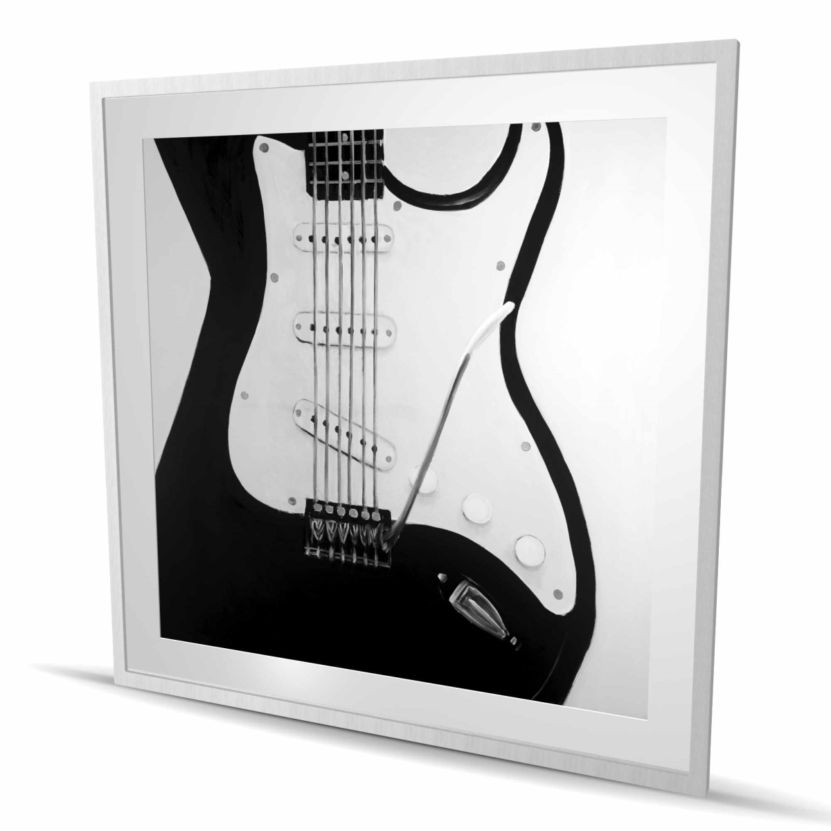 C1FM4848Y13CU1 48 x 48 in. Black Electric Guitar - White Man Cave Framed Print Decor