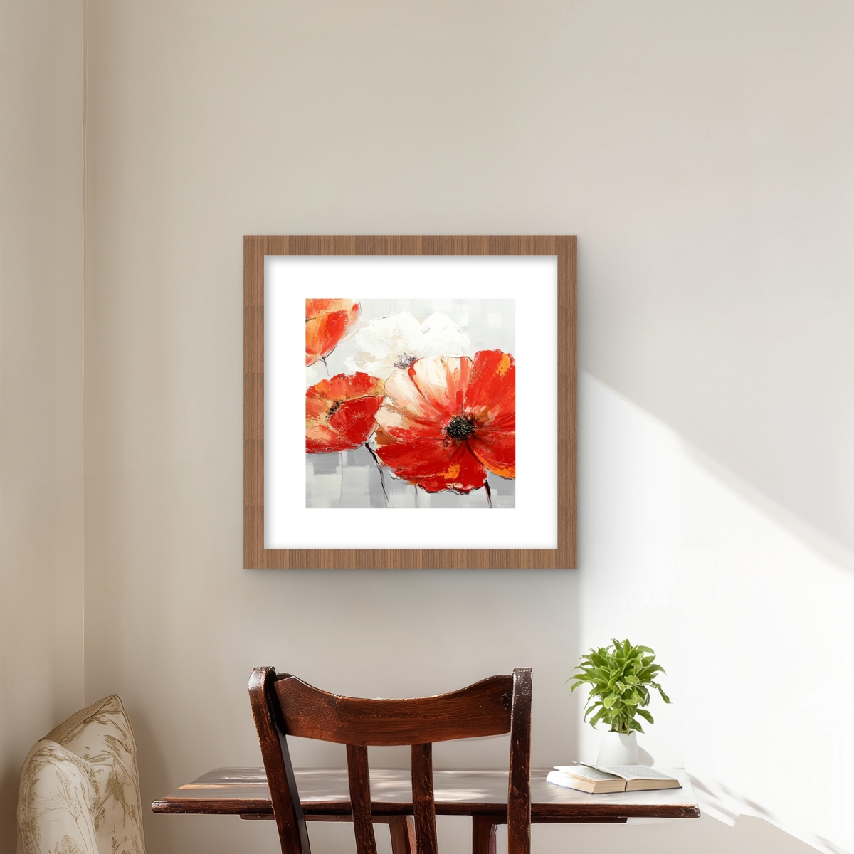 C1FM16160CCZKM 16 x 16 in. Abstract Red Wild Flowers - Floral Romantic Framed Print