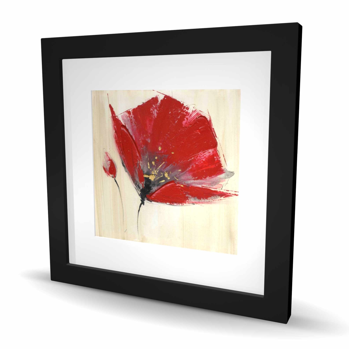 C1FM1616CZIX92 16 x 16 in. Two Red Flowers - Beige Floral Framed Print for Home Decor