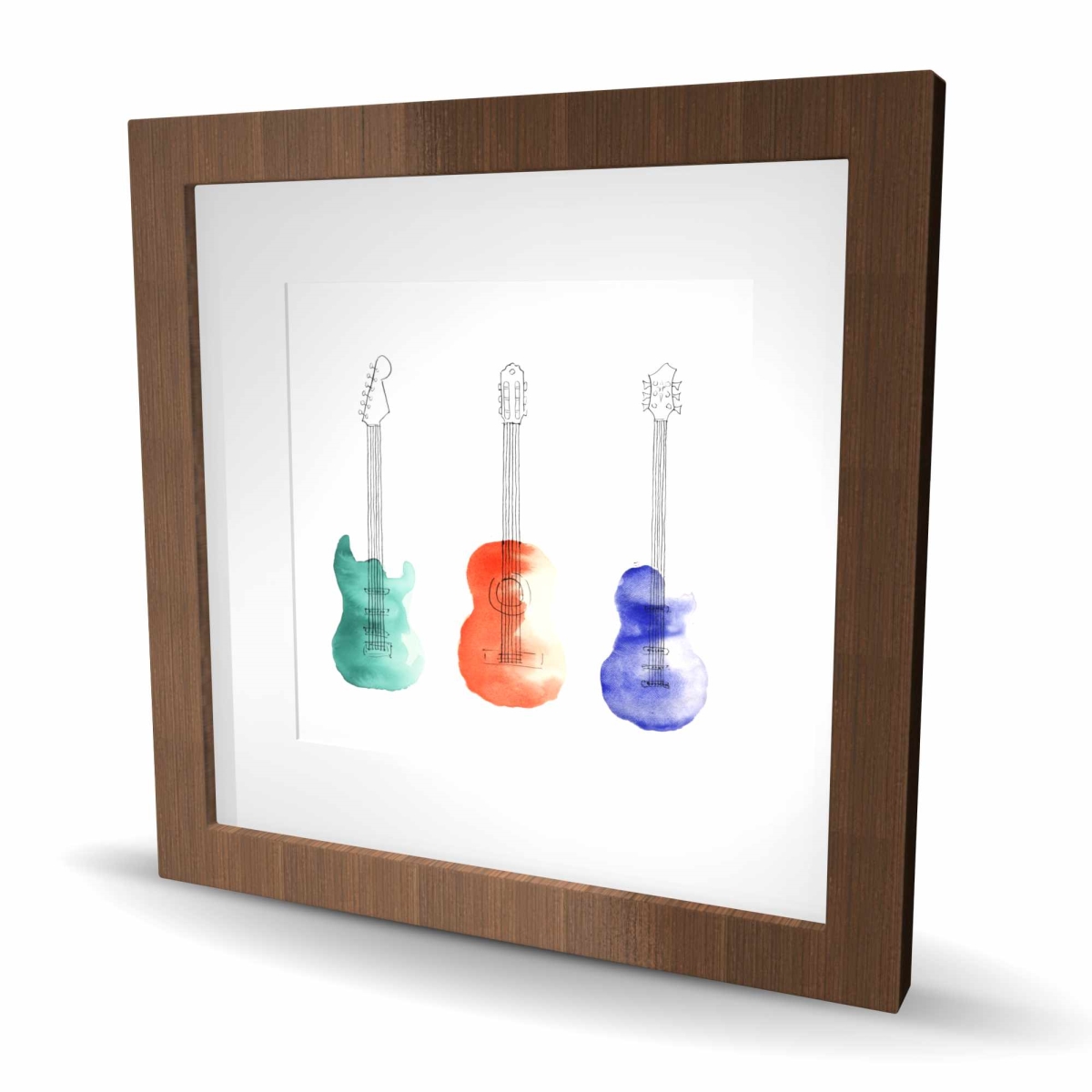 C1FM1616PAJDUF 16 x 16 in. Three Guitars Office Blue Framed Matted Print - Home Decor