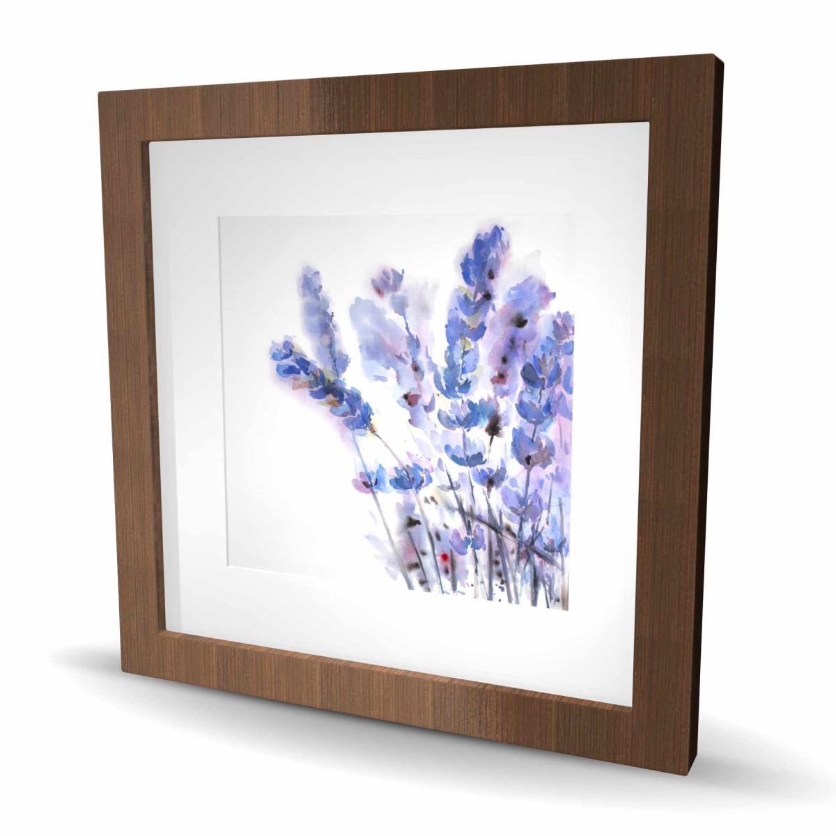 C1FM1616PDEKYY 16 x 16 in. Watercolor Lavender Flowers - Framed Matted Botanical Print