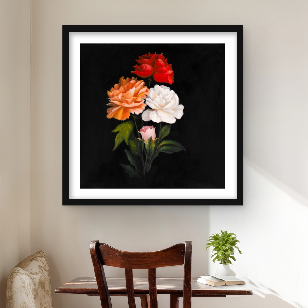 C1FM2424PMFX52 24 x 24 in. Three Beautiful Rose Flowers - Red Floral Framed Print