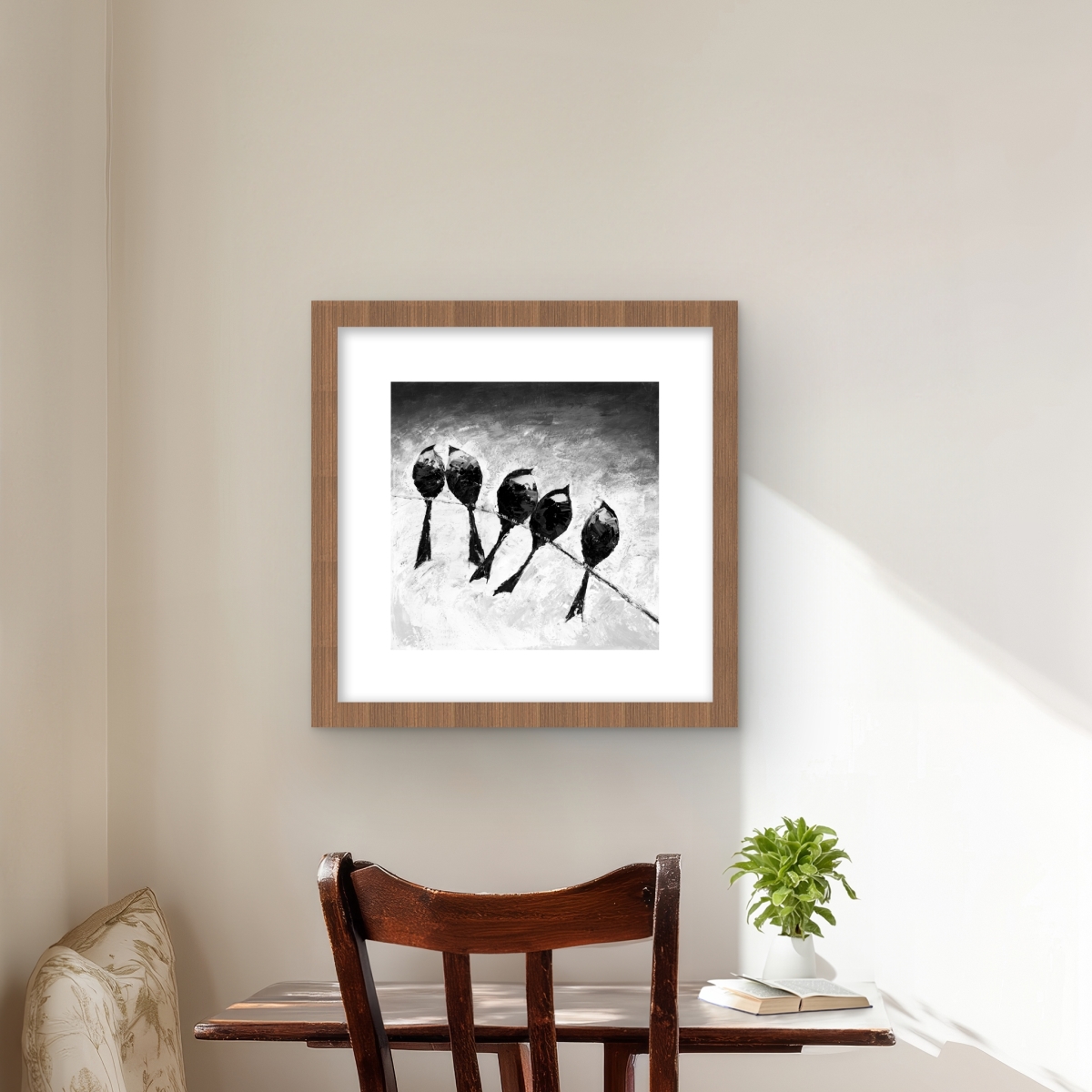 C1FM1616DDOJXA 16 x 16 in. Five Birds Perched - Office Gray Framed Matted Print - Decor