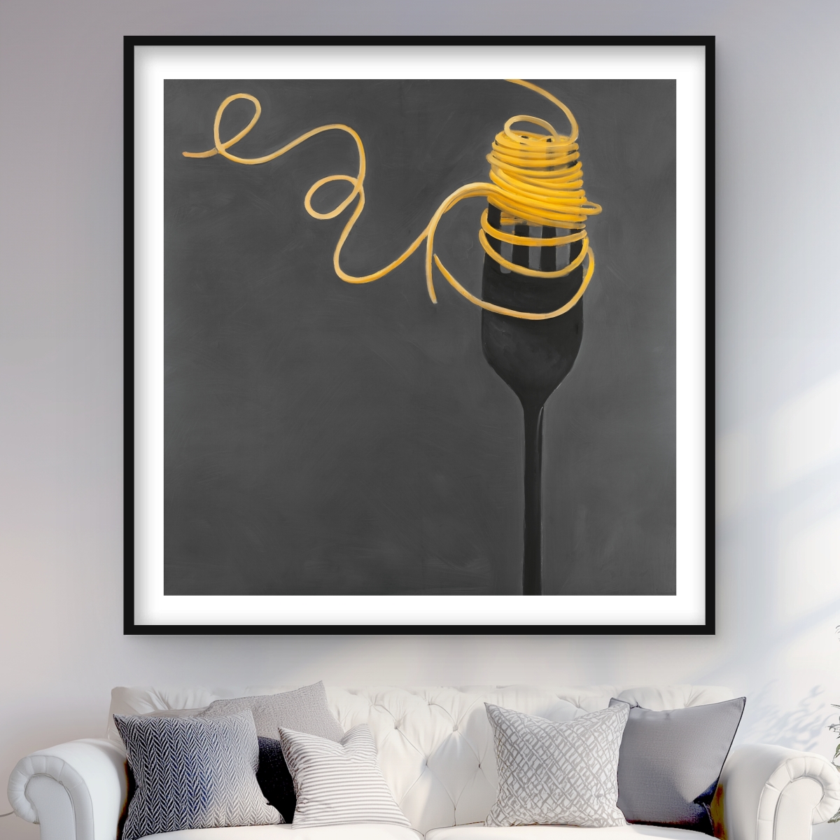 C1FM4848UP4CK2 48 x 48 in. Spaghetti Pasta Around A Fork - Contemporary Framed Print