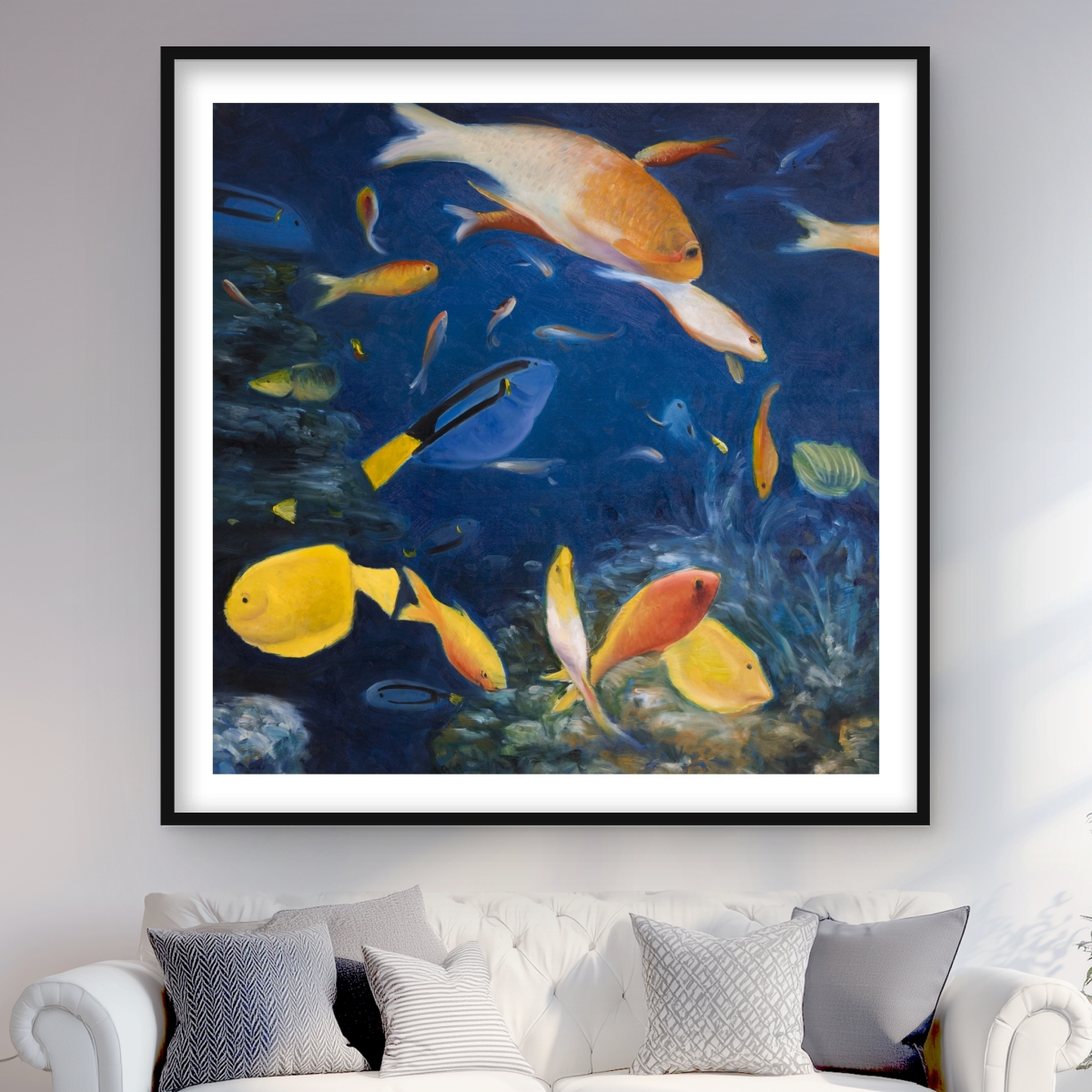 C1FM4848XQPAAO 48 x 48 in. Colorful Fish Under the Sea - Aquatic Animals Framed Print