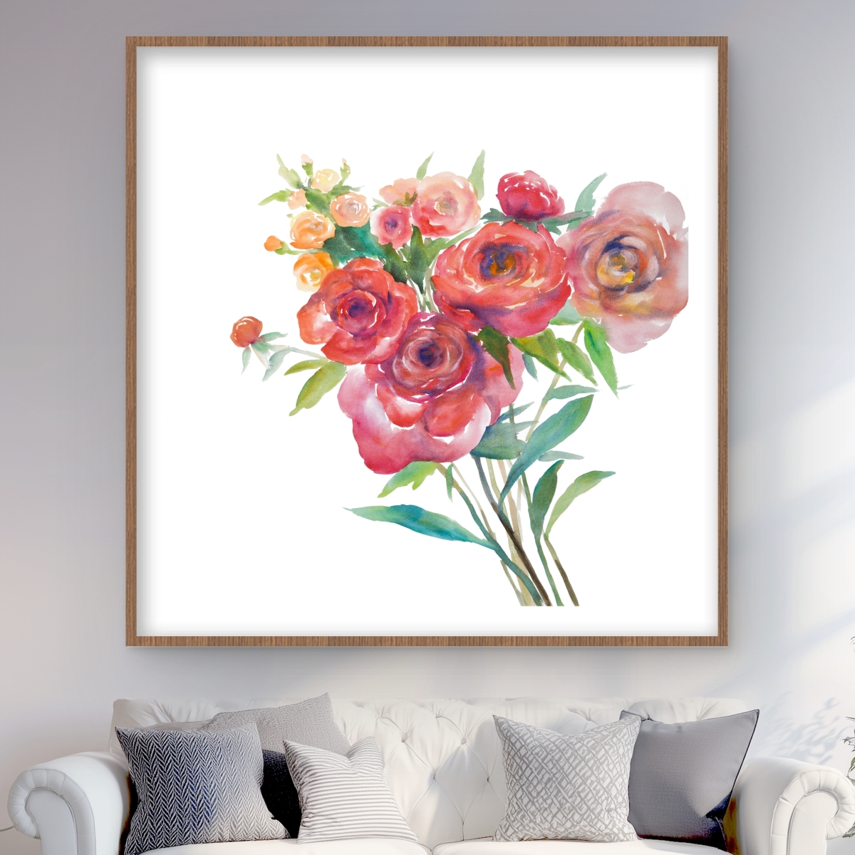 C1FM4848ZGVGP4 48 x 48 in. Watercolor Bouquet of Flowers - Red Office Framed Print