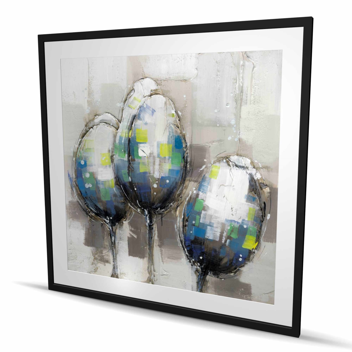 C1FM4848X03WCS 48 x 48 in. Three Abstract Tulips - Blue Modern Framed Matted Print