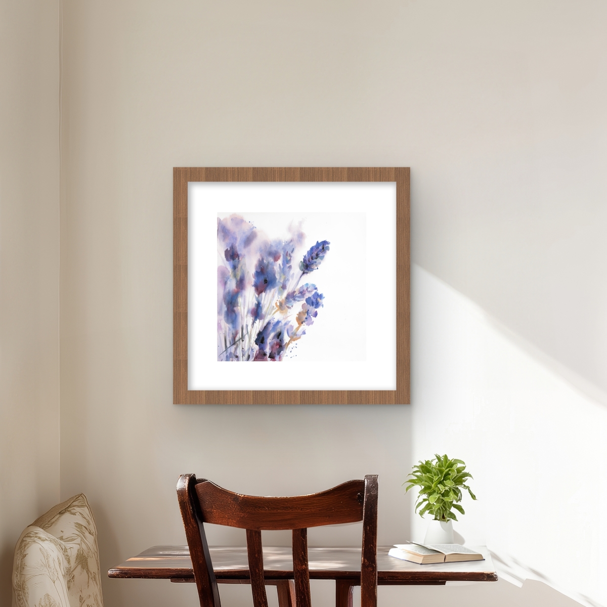 C1FM1616KVUQP7 16 x 16 in. Watercolor Lavender Flowers Print - Rustic Framed Home Decor