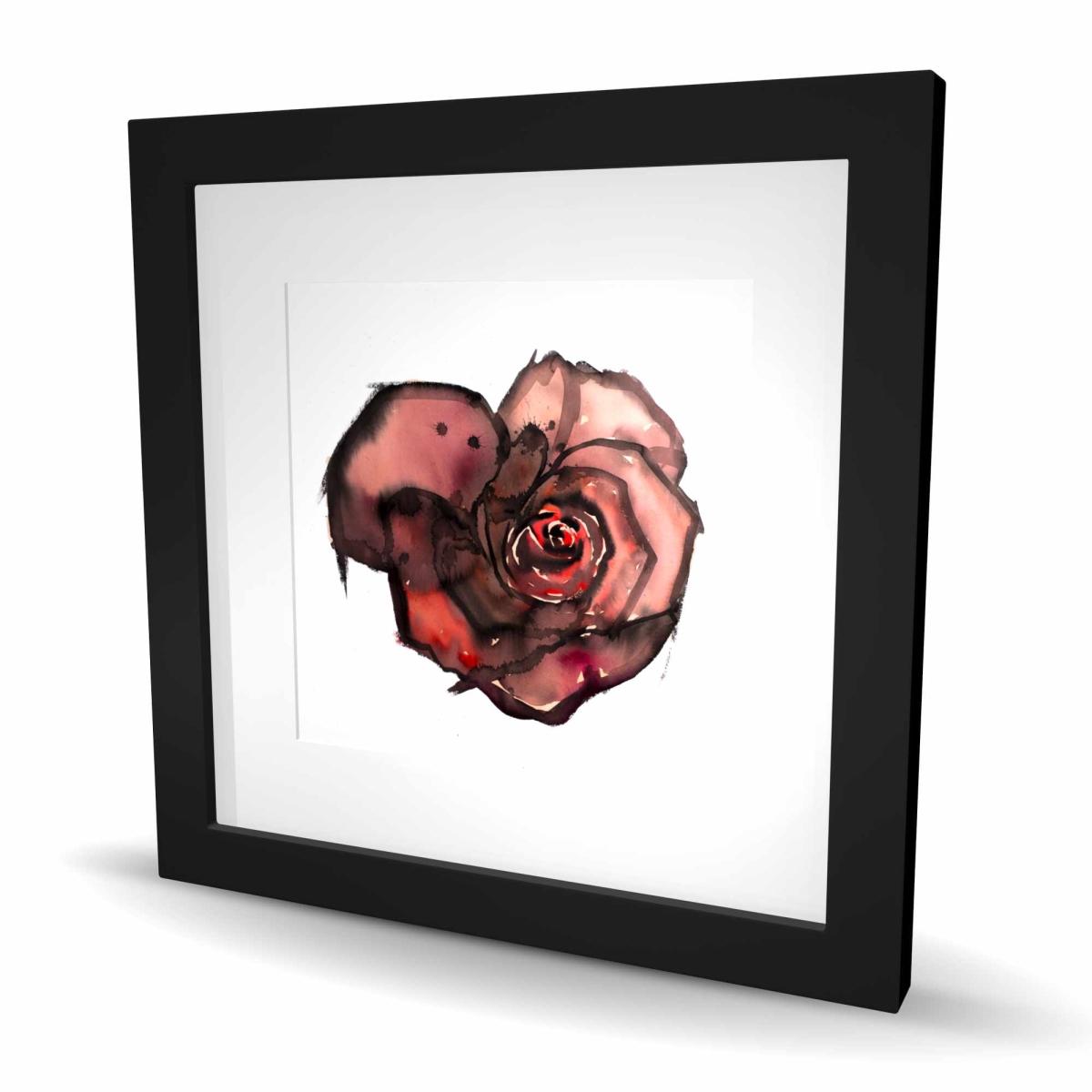 C1FM1616HNZFMG 16 x 16 in. Dark Rose - Floral Red Framed Matted Print for Home Decor