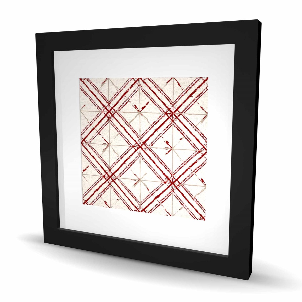 C1FM1616IYY6LO 16 x 16 in. Red Lines Pattern - Gray Framed Matted Print for Home Decor