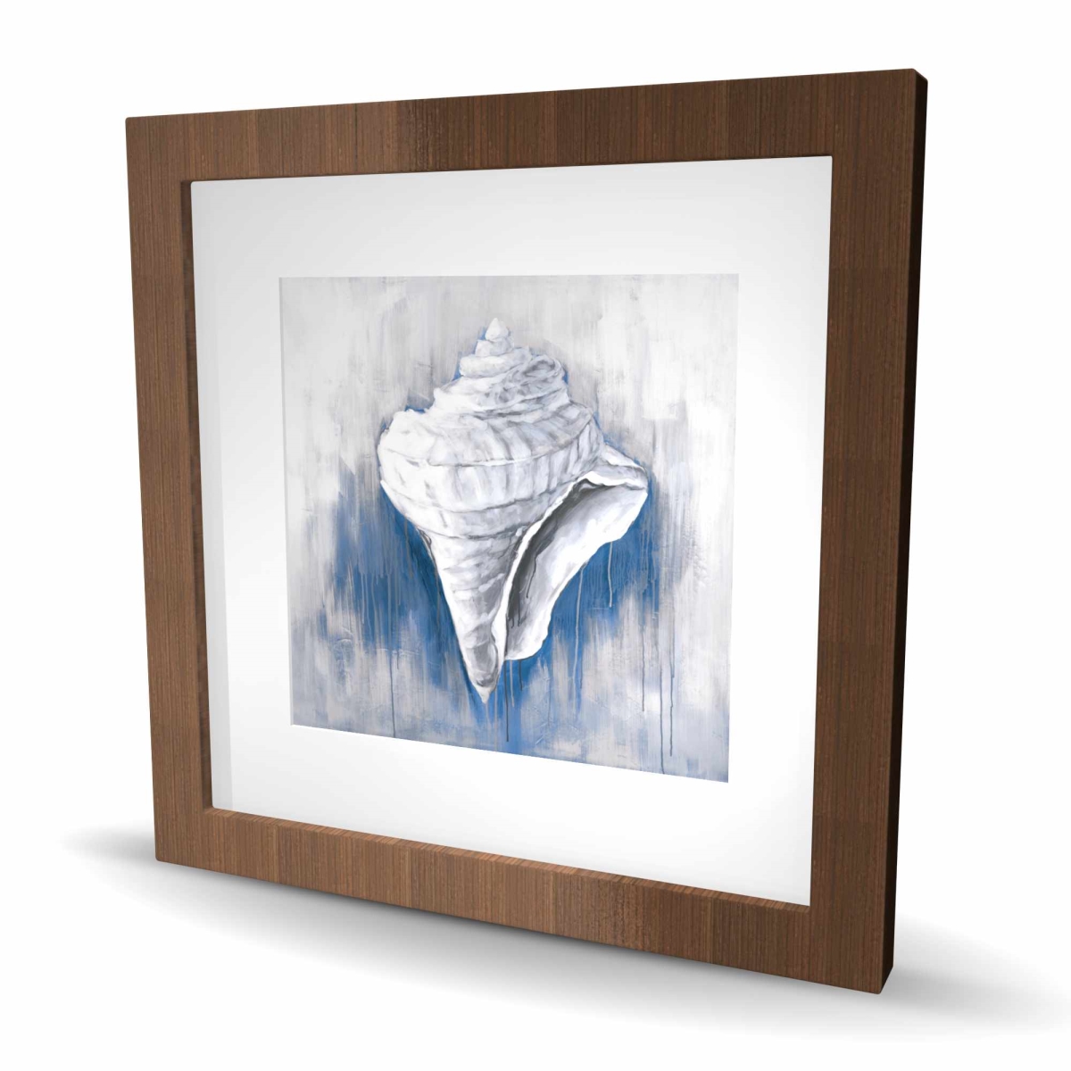 C1FM1616MHNUD7 16 x 16 in. Blue Conical Shell - Classic Blue Sea Framed Matted Print