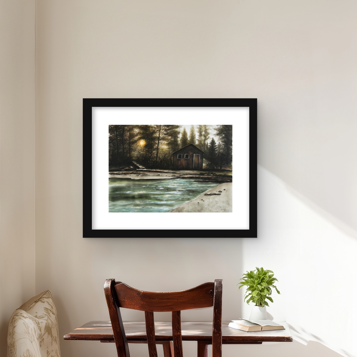 C1FM16203F3DL6 16 x 20 in. Cabin in the Forest - Rustic Framed Matted Print for Decor