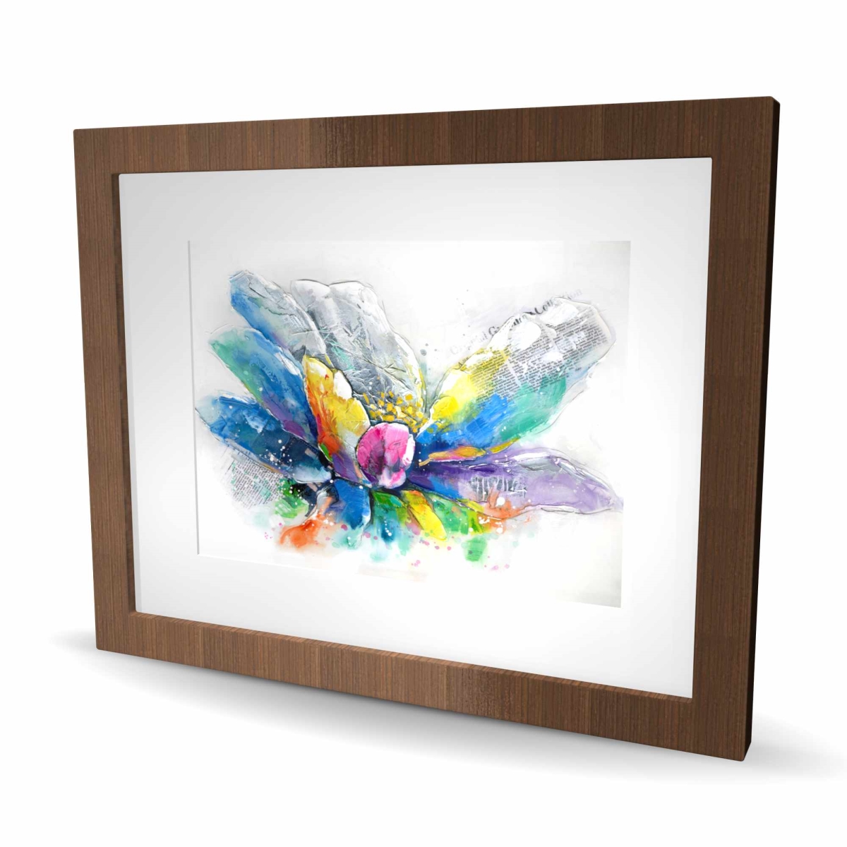 C1FM16203MXQYI 16 x 20 in. Abstract Flower with  spaper - Framed Botanical Print