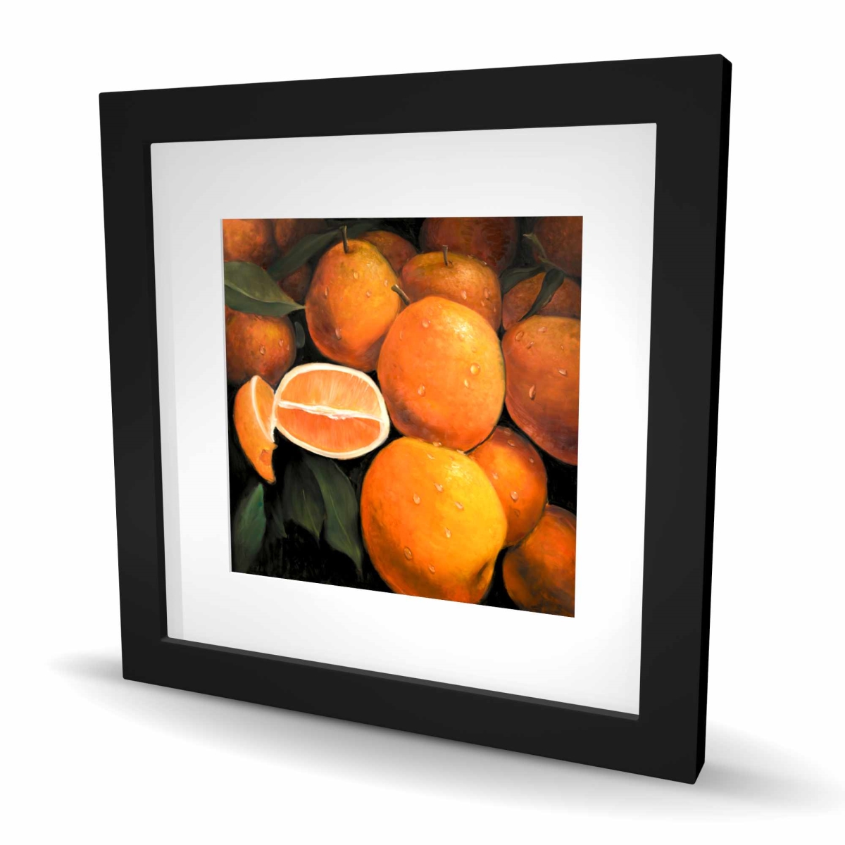 C1FM1616UAWFQE 16 x 16 in. Fresh Oranges - Hyperrealist Kitchen Framed Matted Print