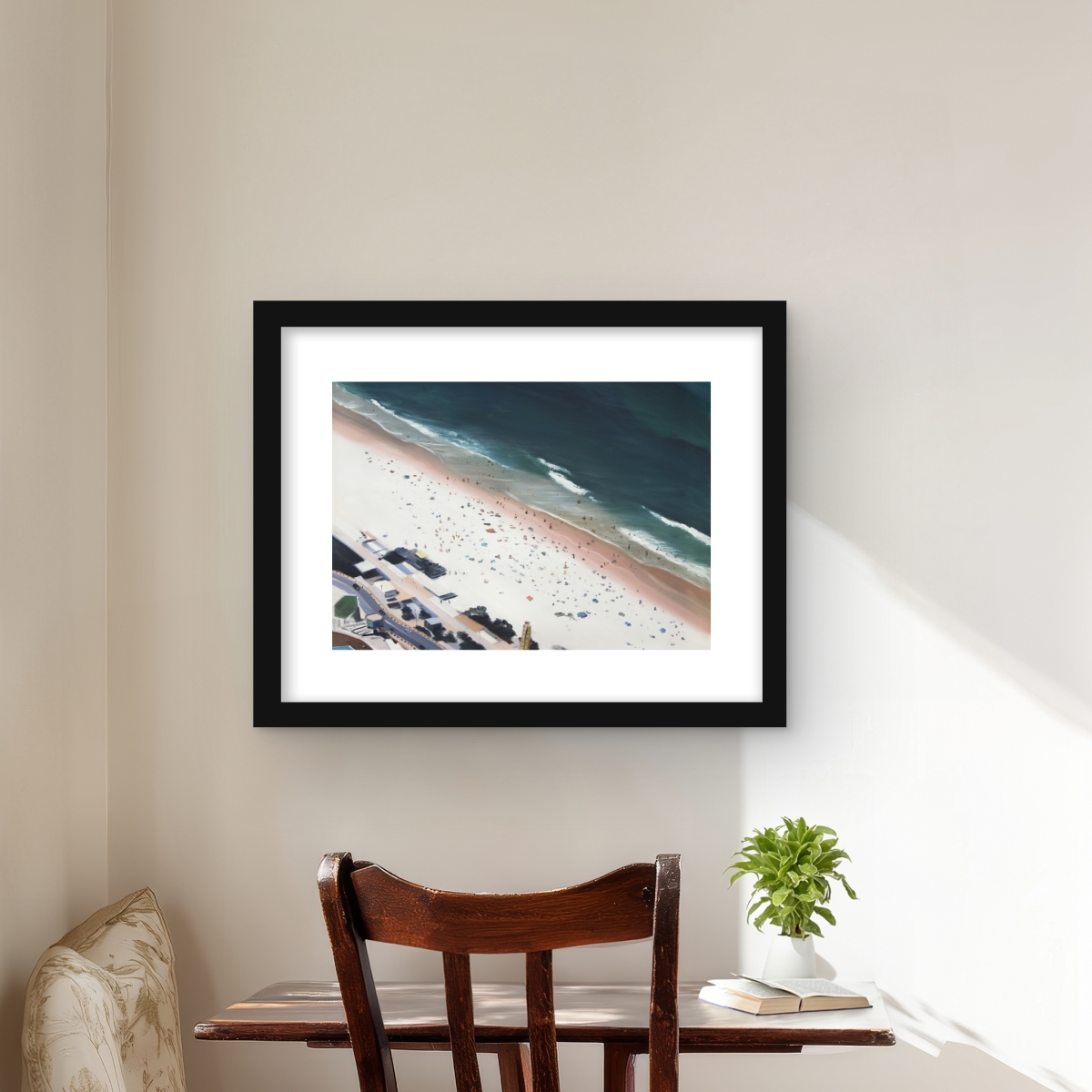 C1FM16205NAQVU 16 x 20 in. Hot Day At the Beach - Blue Bedroom Matted Print for Decor