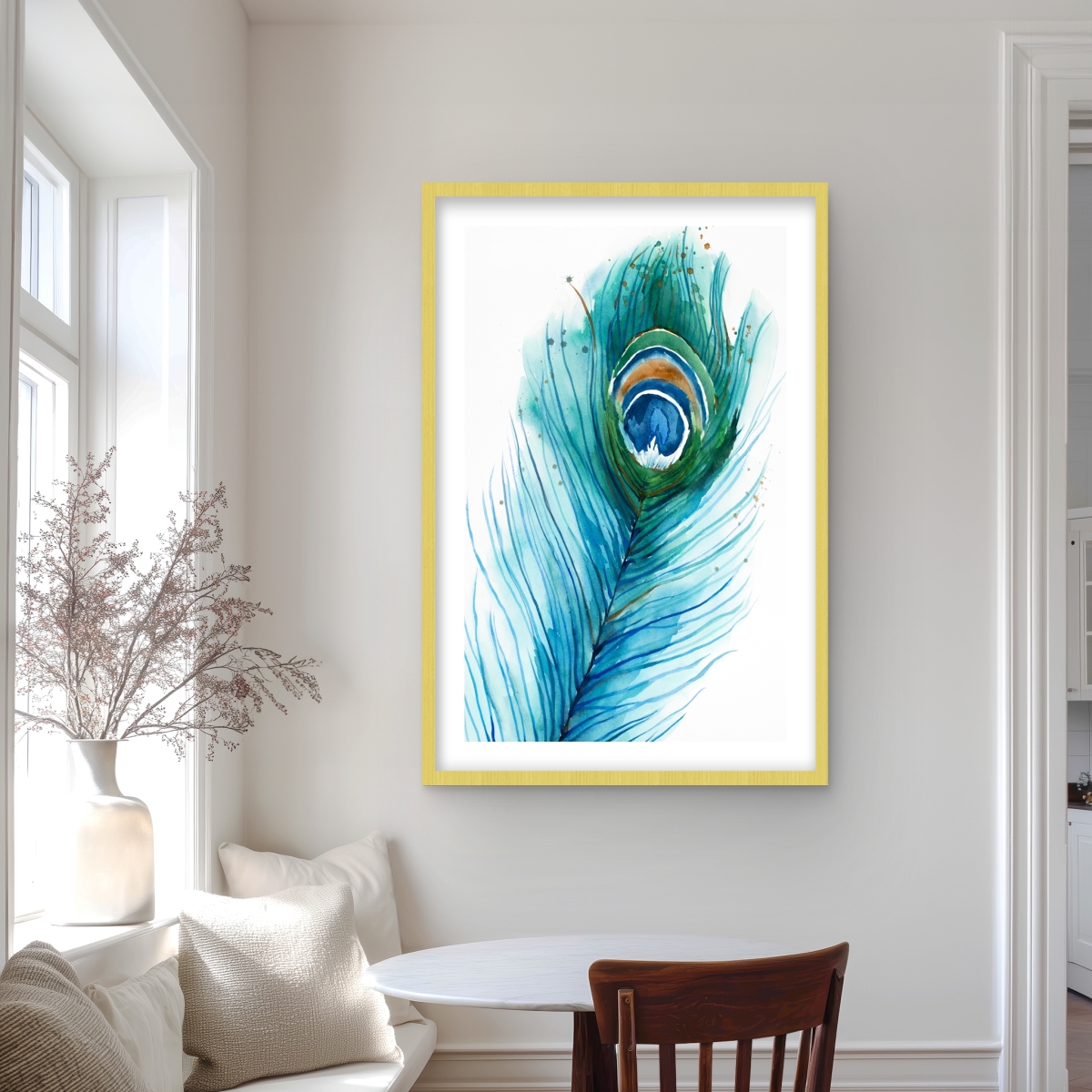 C1FM24367K6Y5H 24 x 36 in. Long Peacock Feather - Romantic Animals Framed Print Decor