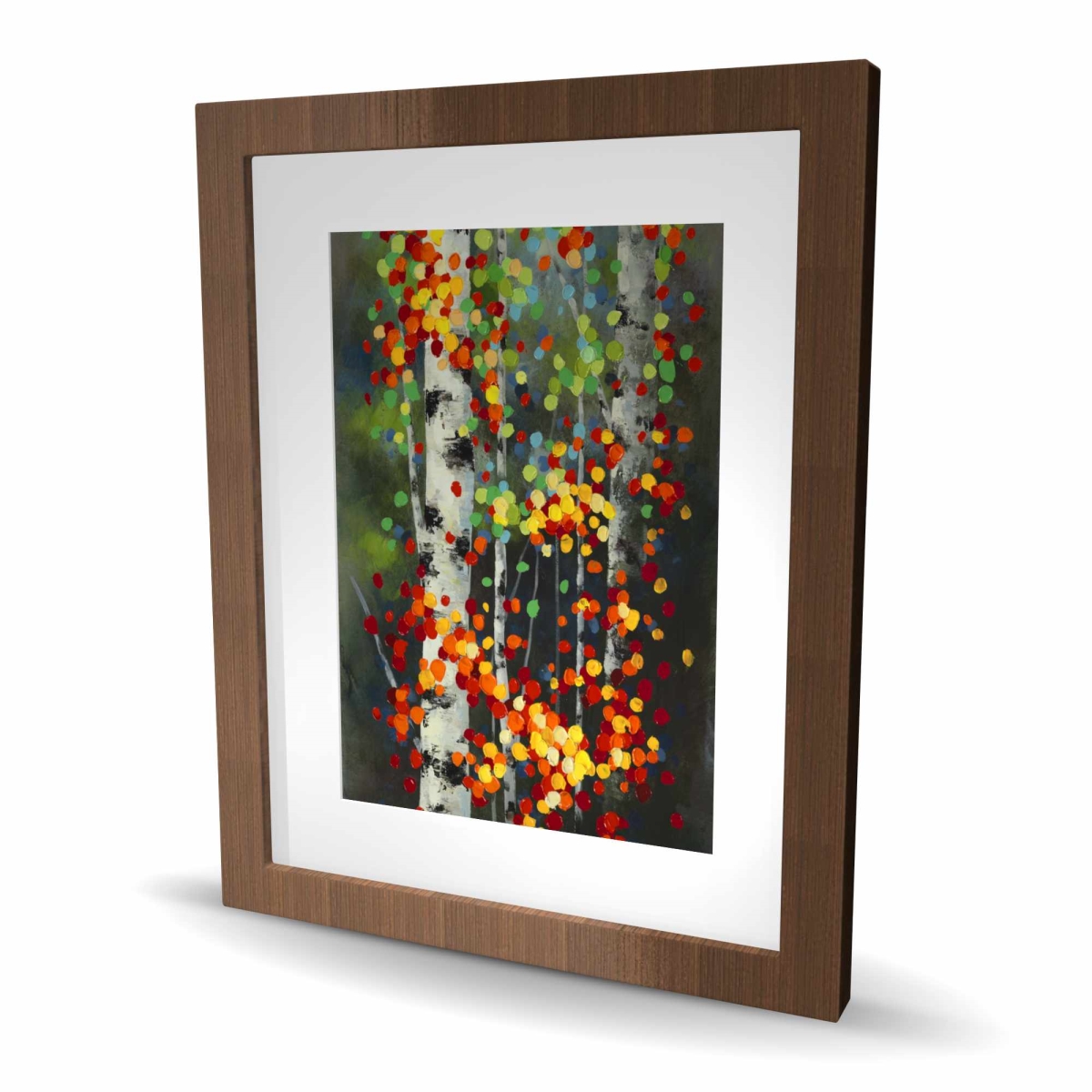 C1FM1620CWPWK3 16 x 20 in. Colorful Dotted Leaves Birches - Framed Matted Print Decor