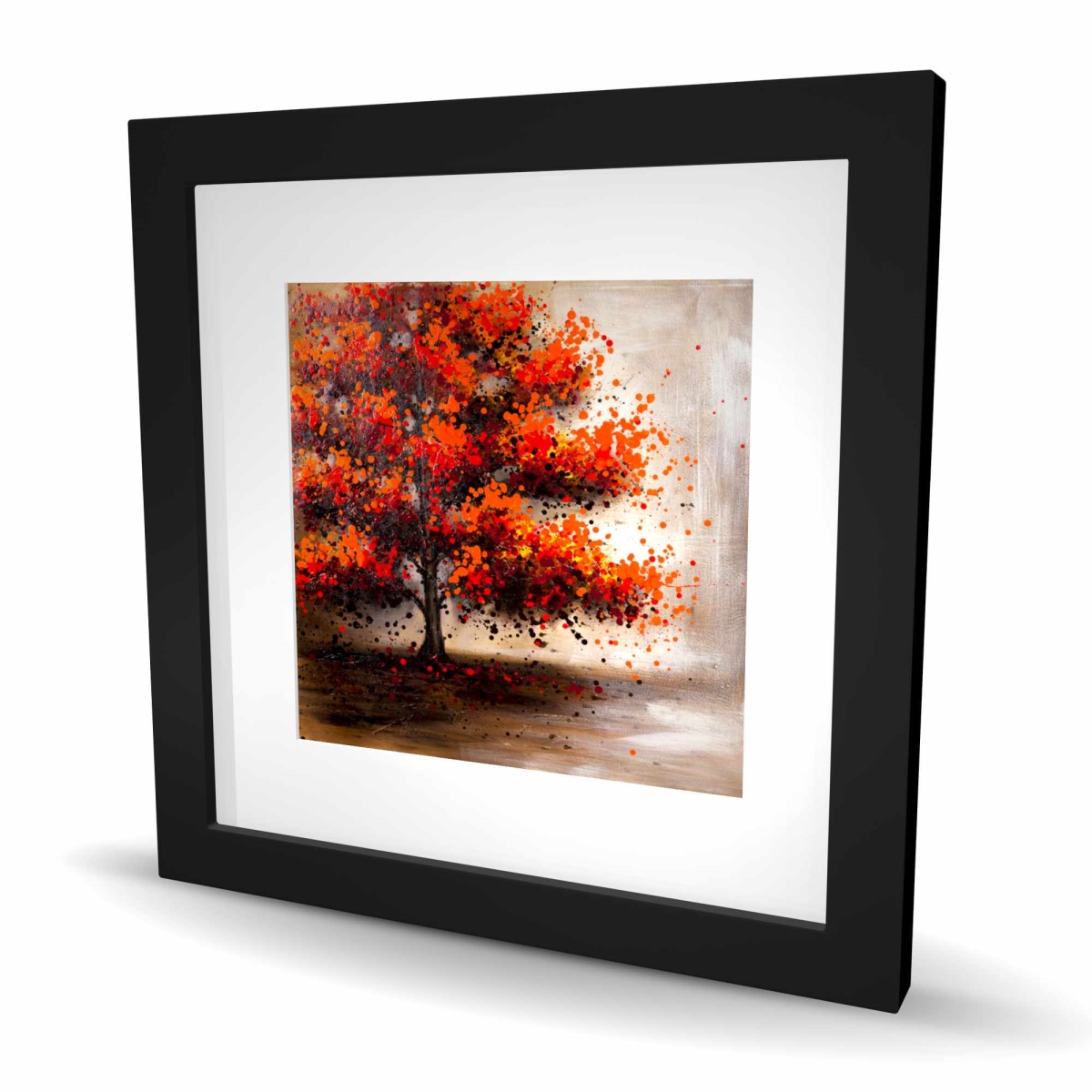 C1FM1616VIMFL1 16 x 16 in. Tree with Dotted Leaves - Orange Trees Framed Print Decor
