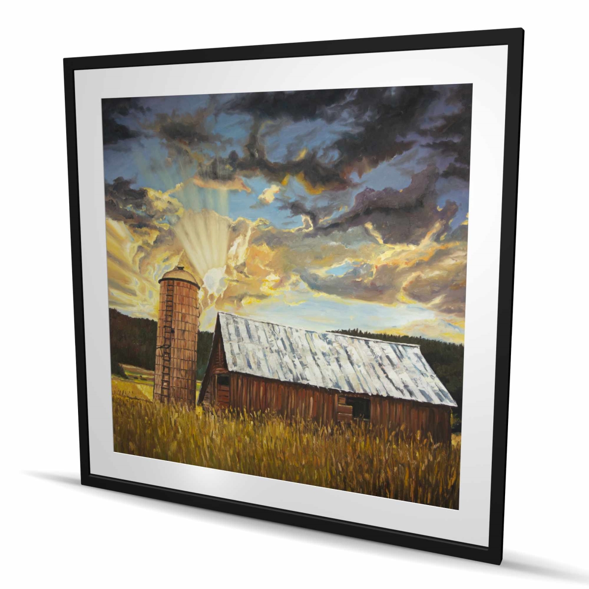 C1FM4848VONSND 48 x 48 in. Hay Barn - Architecture Mountains Framed Matted Print Decor