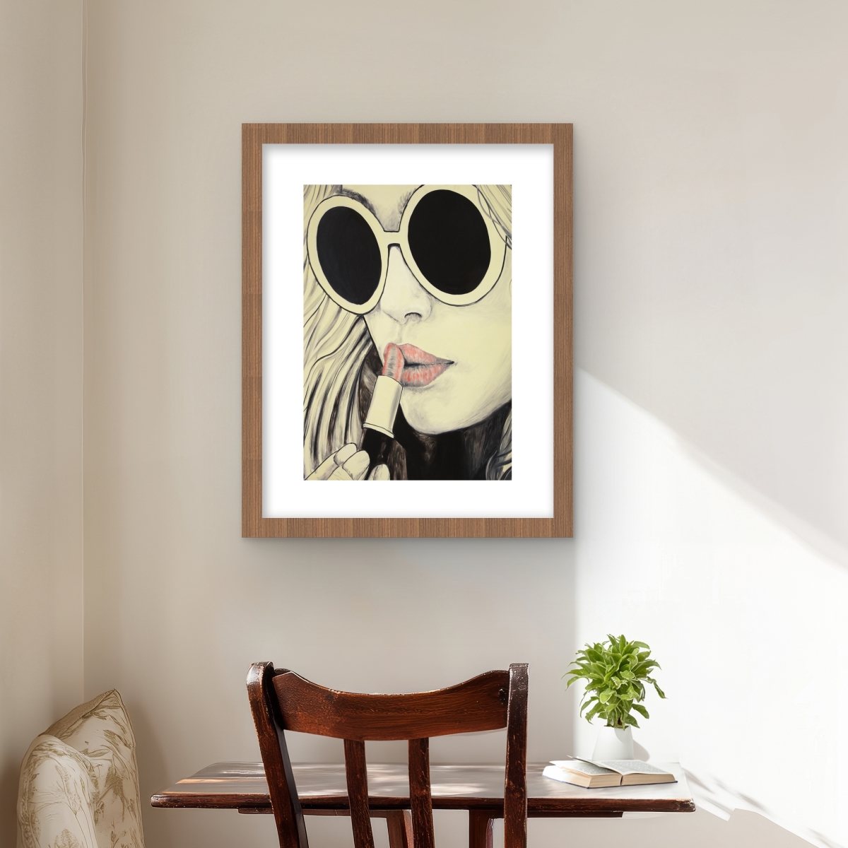 C1FM1620CBEW4C 16 x 20 in. Pink Lips - Modern Framed Matted Print for Home Decor