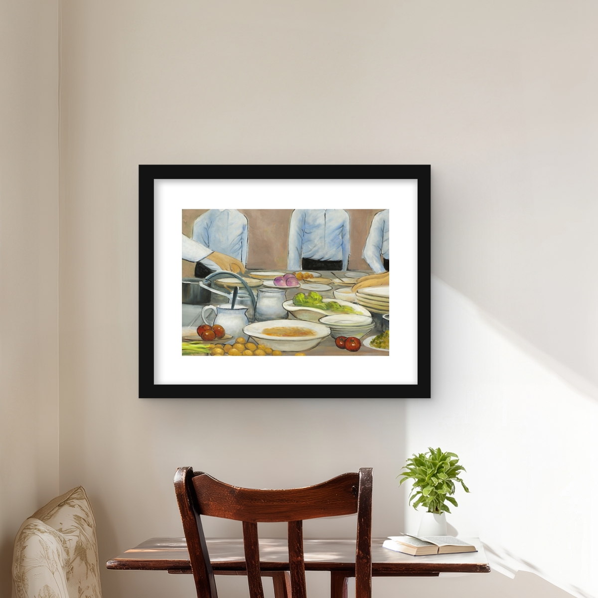 C1FM1620CDZU2R 16 x 20 in. Cook Chefs At Work - Contemporary Kitchen Framed Print Decor