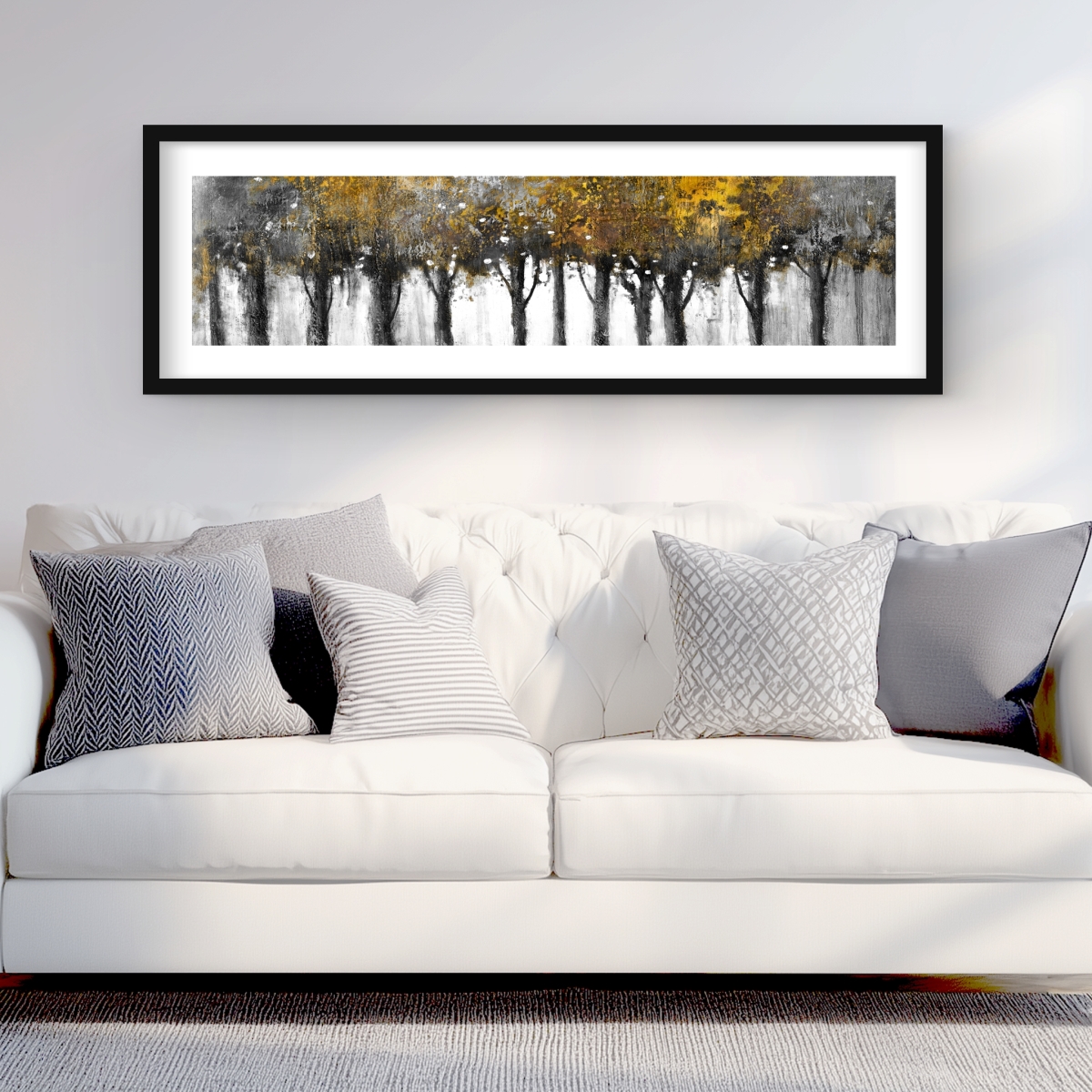 C1FM16483VVHC3 16 x 48 in. Illuminated Forest - Gray Trees Framed Matted Print Decor