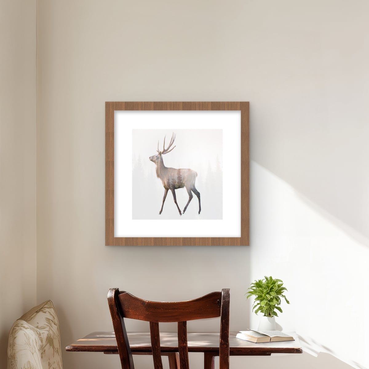 C1FM1616CMMVI2 16 x 16 in. Deer & Forest - Rustic Framed Matted Print for Home Decor