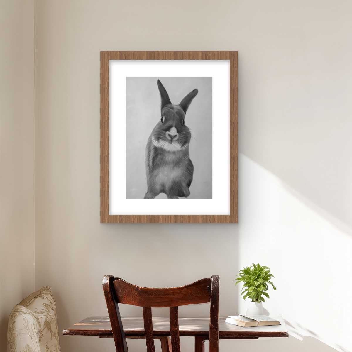 C1FM1620VX9RL4 16 x 20 in. Funny Gray Rabbit - Framed Matted Print for Home Decor