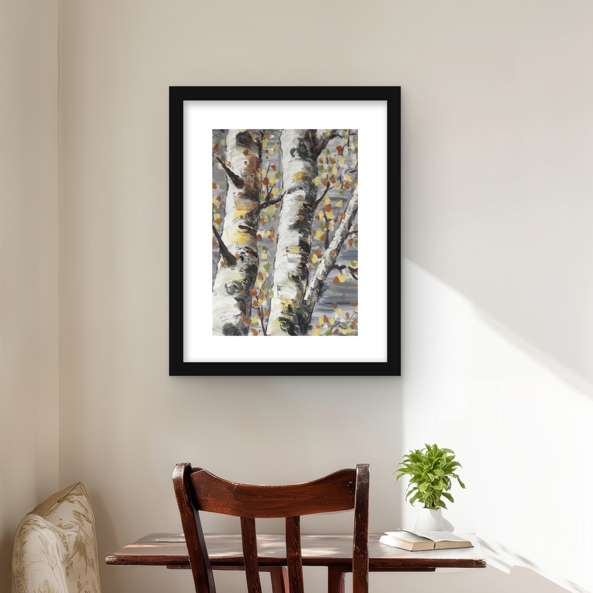 C1FM1620QLUBOR 16 x 20 in. Budding White Birches - Framed Matted Print for Home Decor