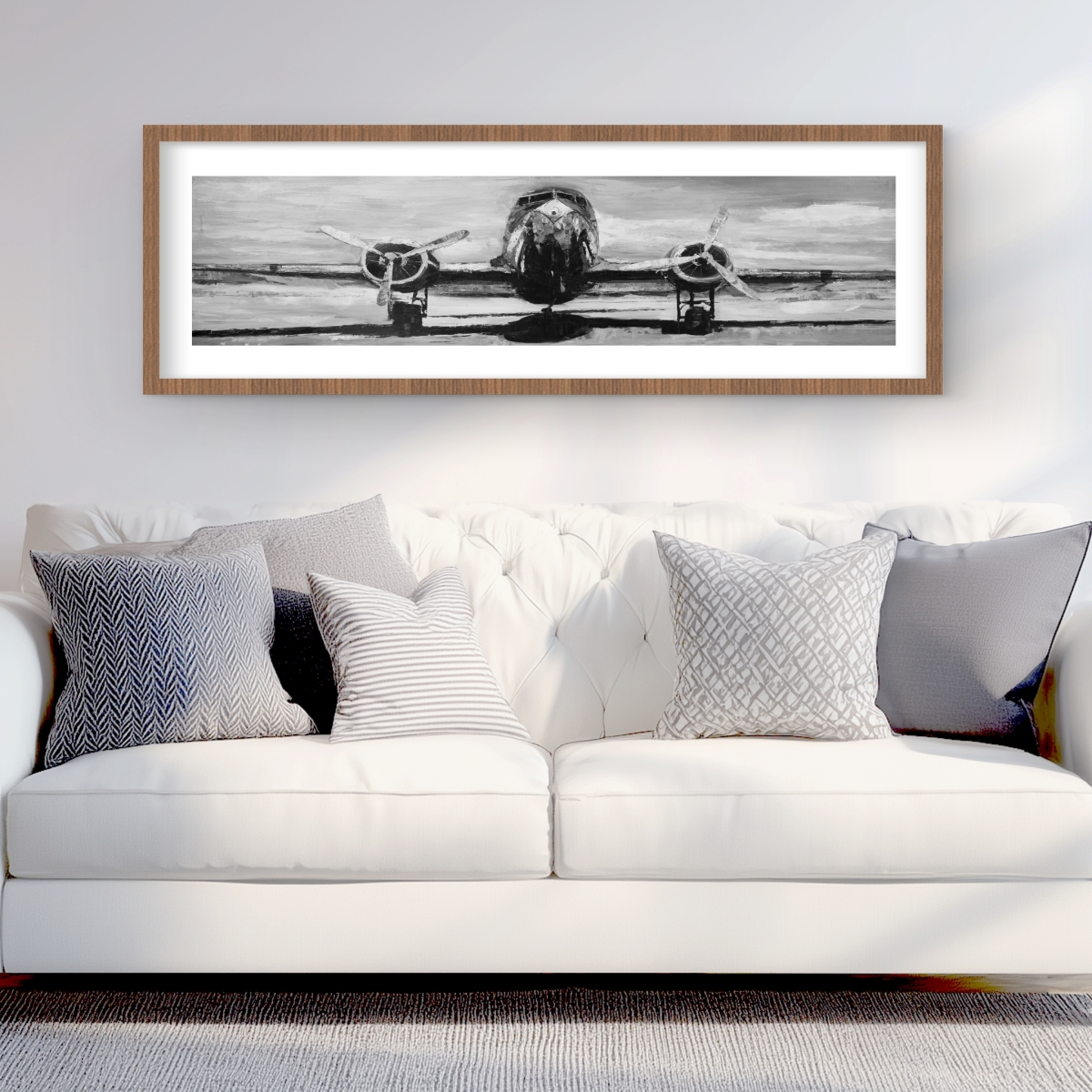 C1FM164839BRPR 16 x 48 in. Grayscale Plane - Transportation Gray Framed Matted Print