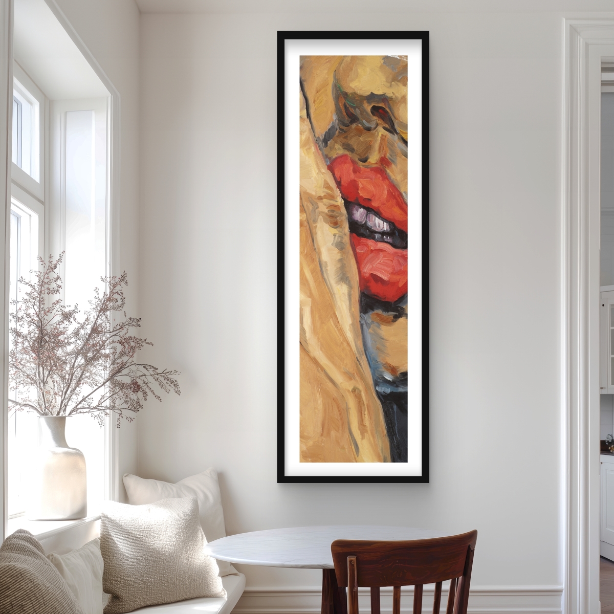 C1FM20606UDN5T 20 x 60 in. Shushing Lips Closeup - Beige Figurative Framed Print Decor