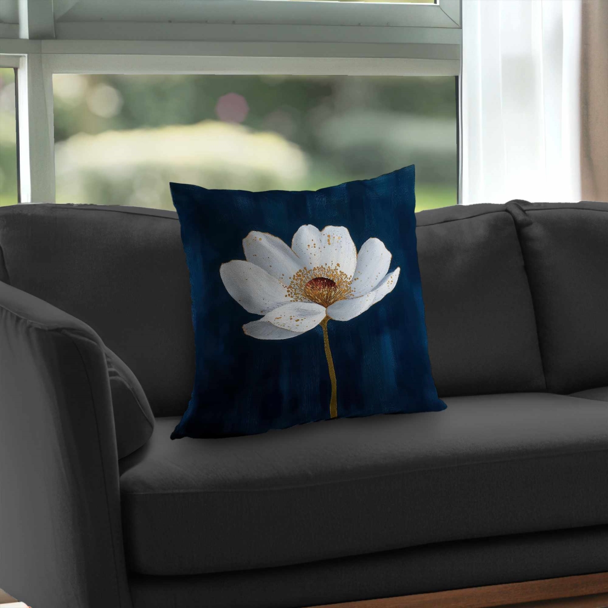 C1PT20208MM3DK 20 x 20 in. White Flower on Blue - Floral Poly Twill Throw Pillow Insert