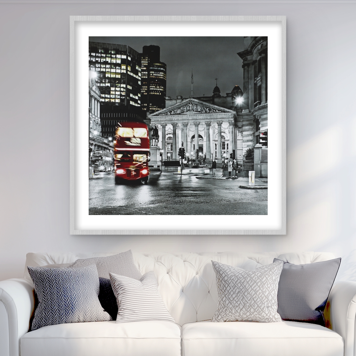 C1FM3636RYQD7Z 36 x 36 in. Grayscale Pantheon with Red Bus - Framed Matted Print Decor