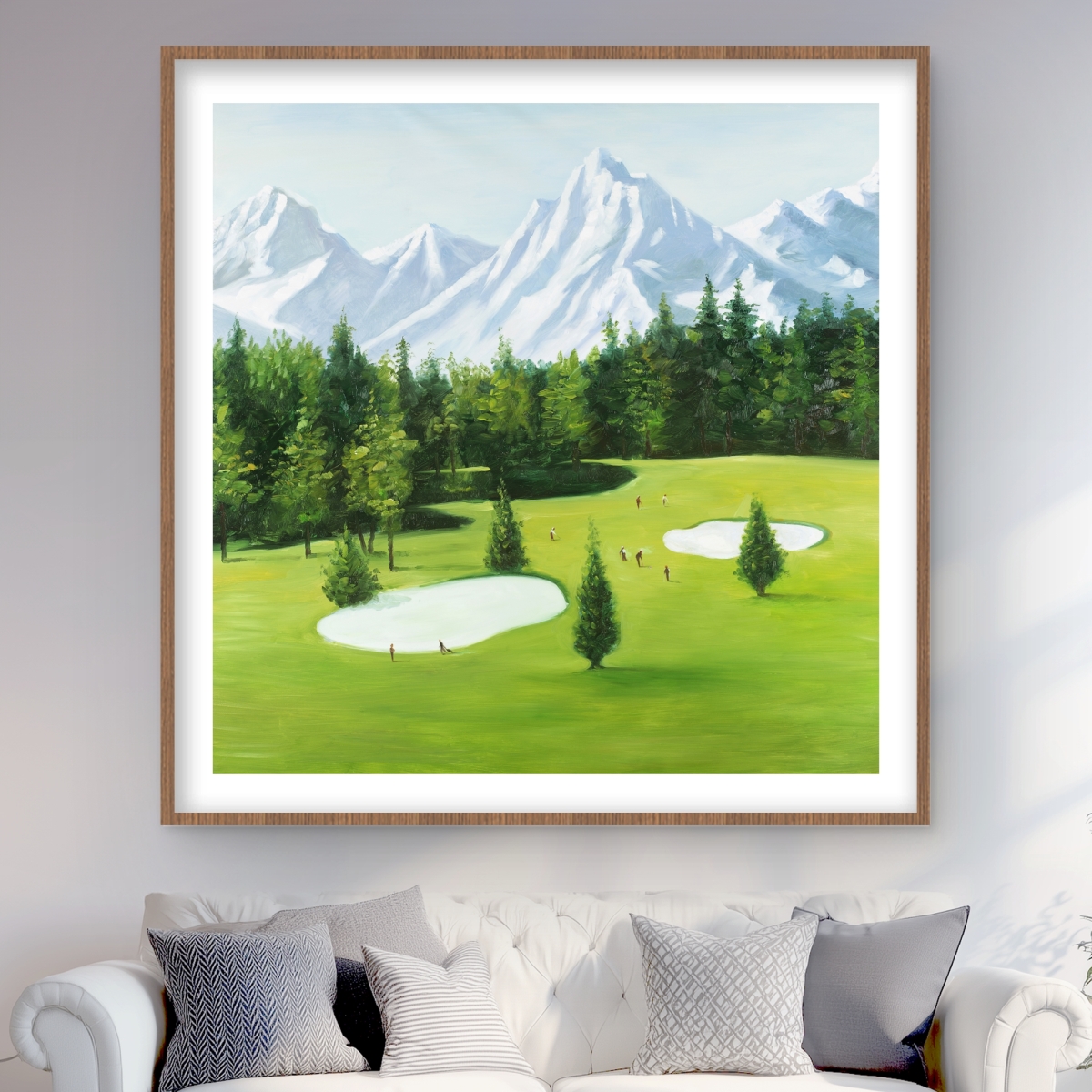 C1FM4848EQEO0W 48 x 48 in. Golf Course with Mountains View - Man Cave Framed Print