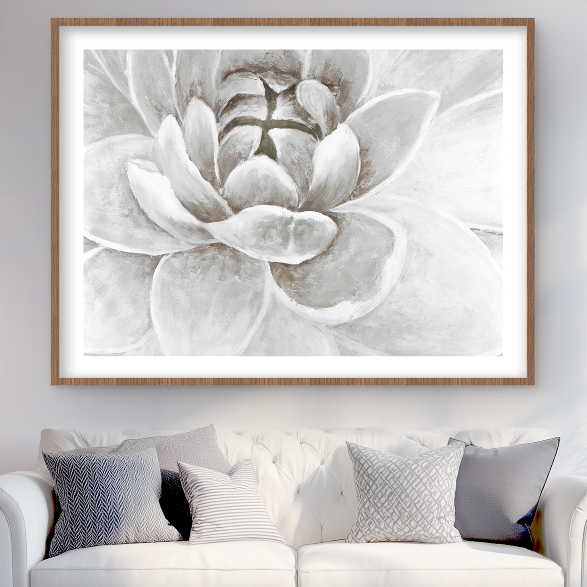 C1FM3648GW3OII 36 x 48 in. Delicate White Chrysanthemum - Framed Matted Print for Decor