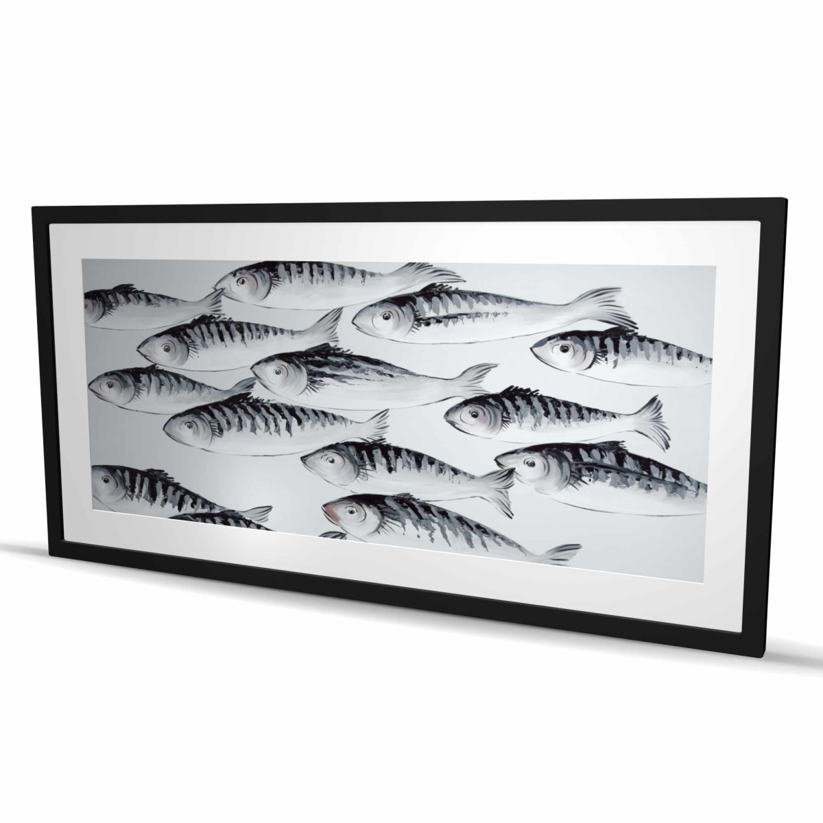 C1FM244886Z825 24 x 48 in. Gray School of Fish - Framed Matted Print for Home Decor