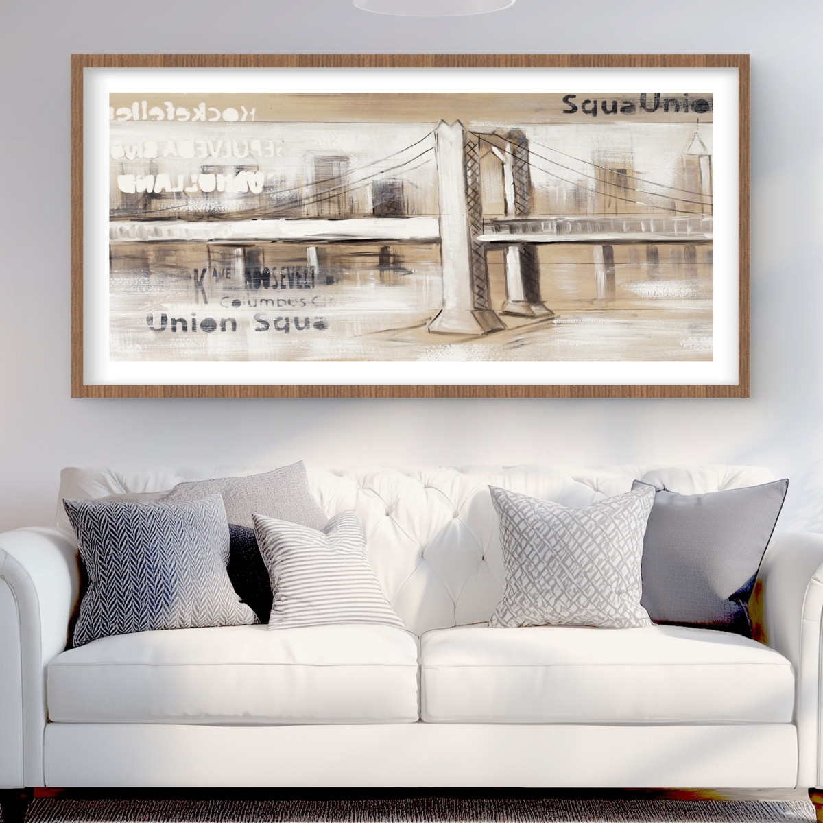 C1FM2448SFIKYB 24 x 48 in. Abstract Bridge with Typography - Brown Framed Matted Print