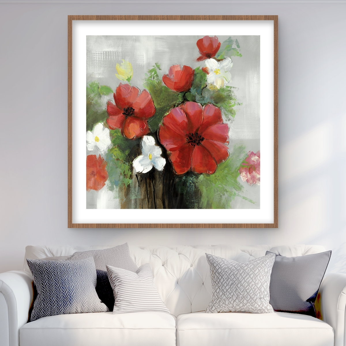 C1FM3636ZM1S2T 36 x 36 in. Abstract Wild Flowers Bundle - Red Modern Framed Print Decor