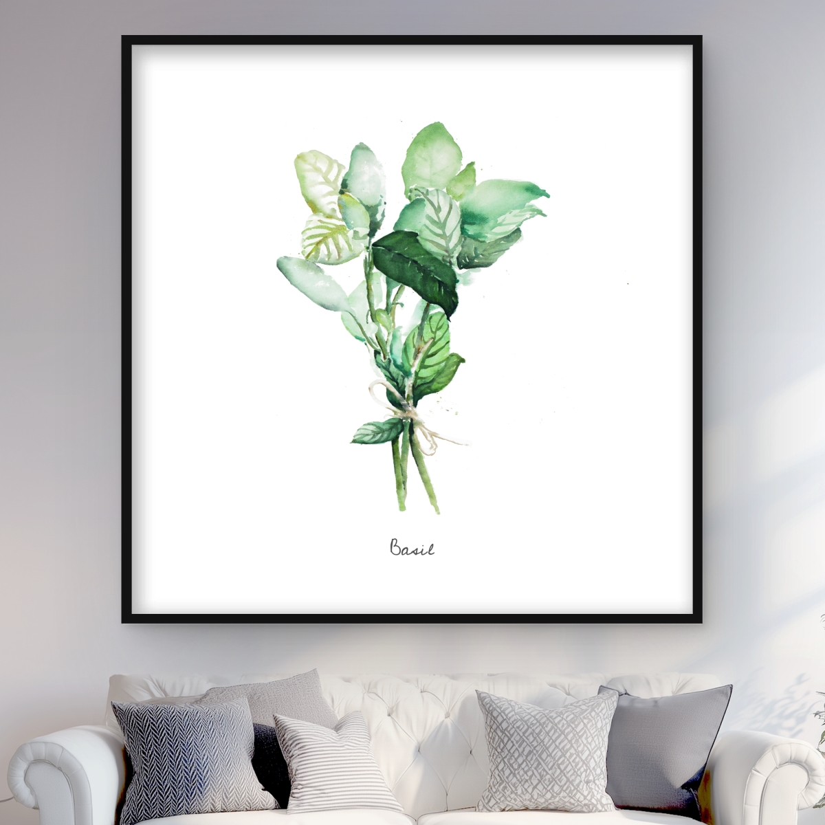 C1FM48481BG2WO 48 x 48 in. Tied Up Basil Leaves Bundle - Framed Matted Print for Decor
