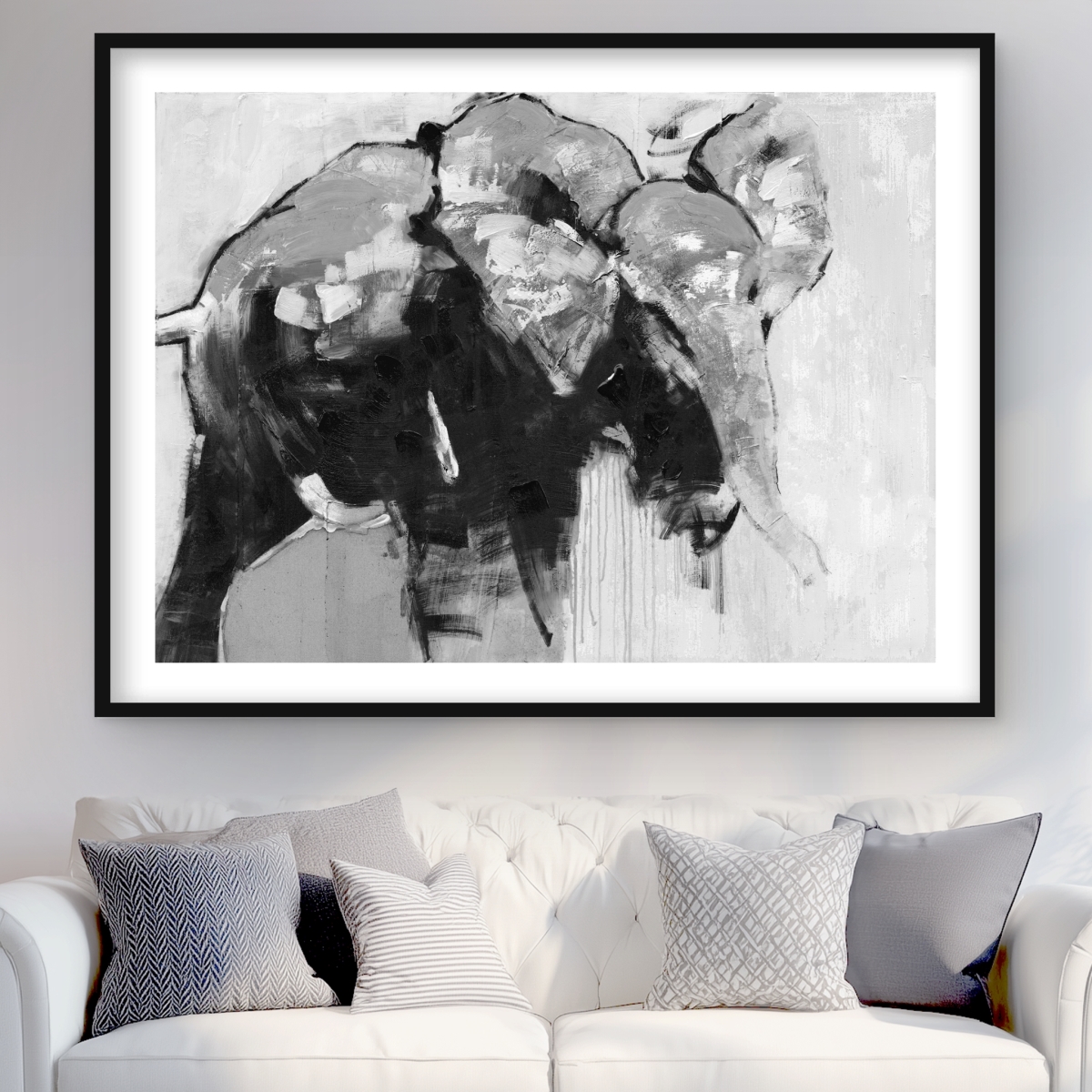 C1FM3648KPOOUV 36 x 48 in. Monochrome Abstract Elephant - Framed Matted Print for Decor