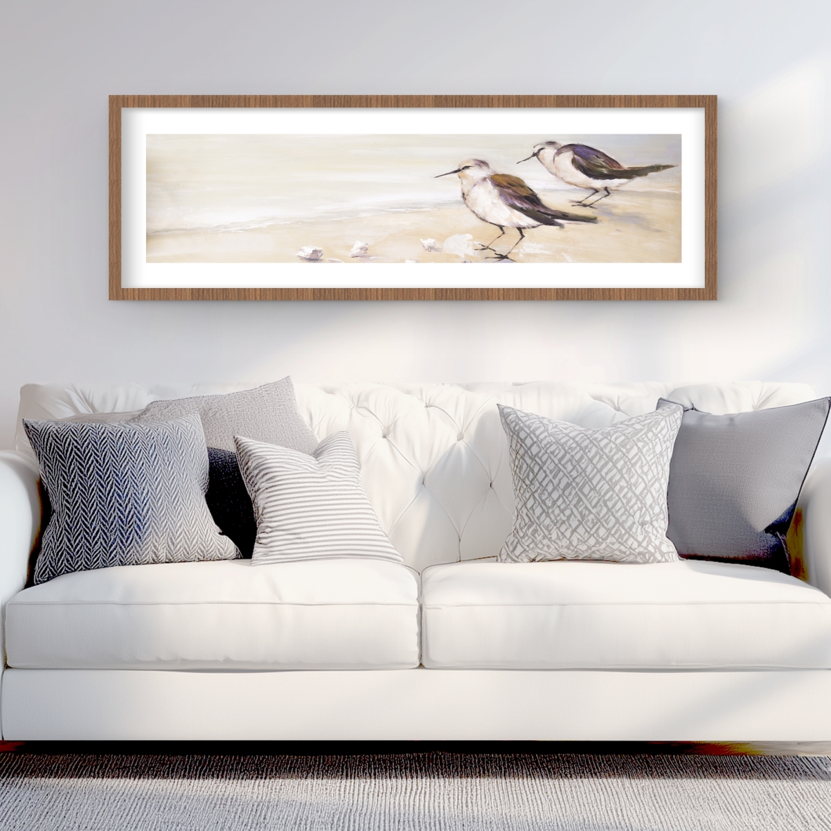 C1FM16480DG9M4 16 x 48 in. Two Sandpipers on the Beach - Framed Matted Print for Decor