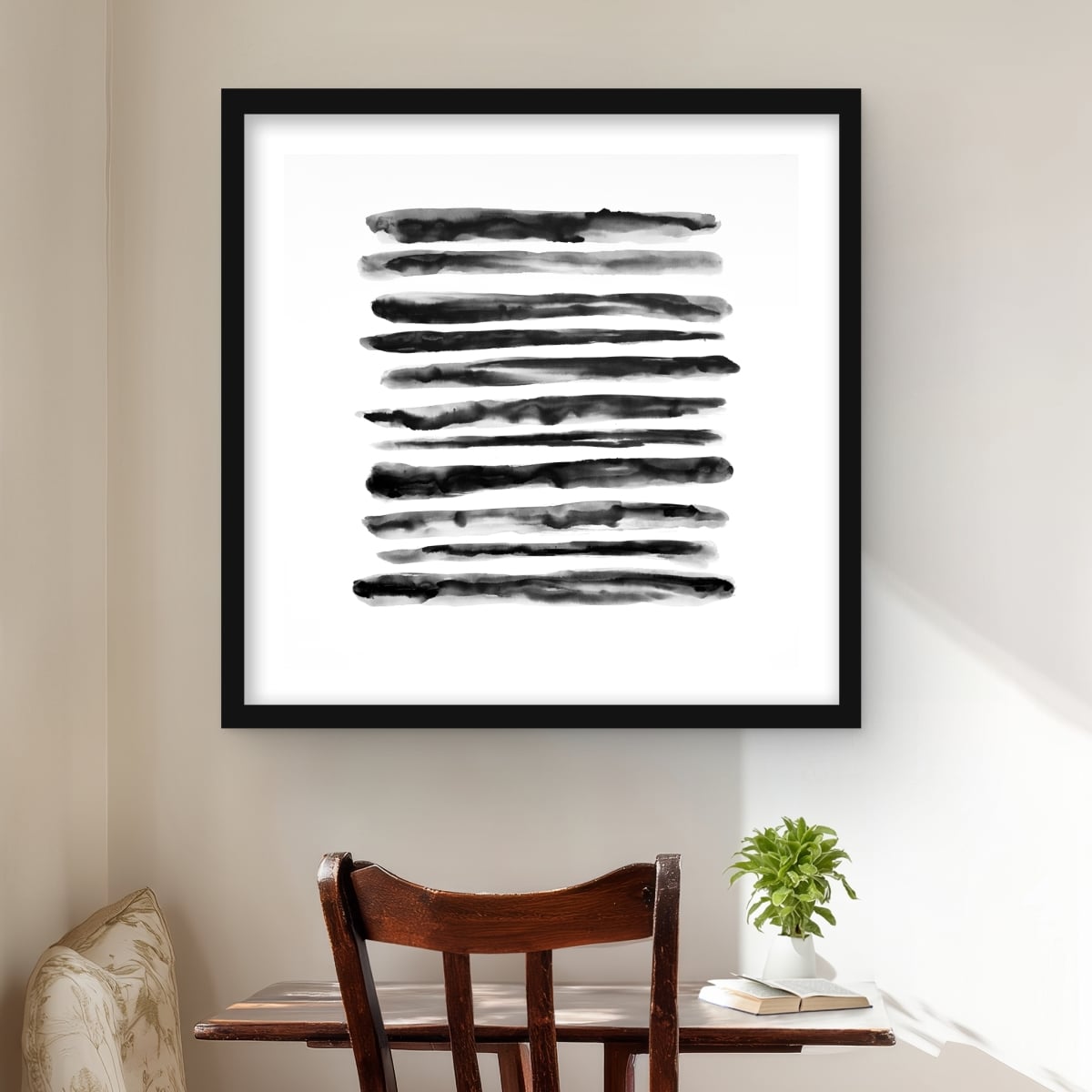 C1FM2424XPV25G 24 x 24 in. Hatching - Shapes Black & White Framed Matted Print Decor