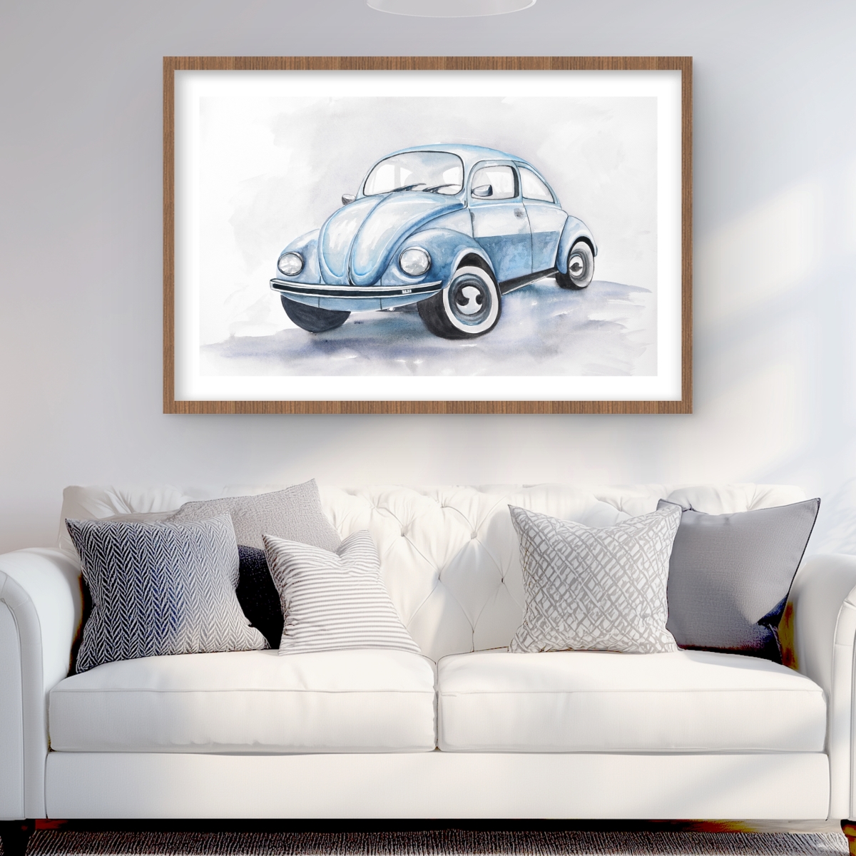 C1FM24360E2836 24 x 36 in. Beetle Blue Car - Framed Matted Print for Home Decor