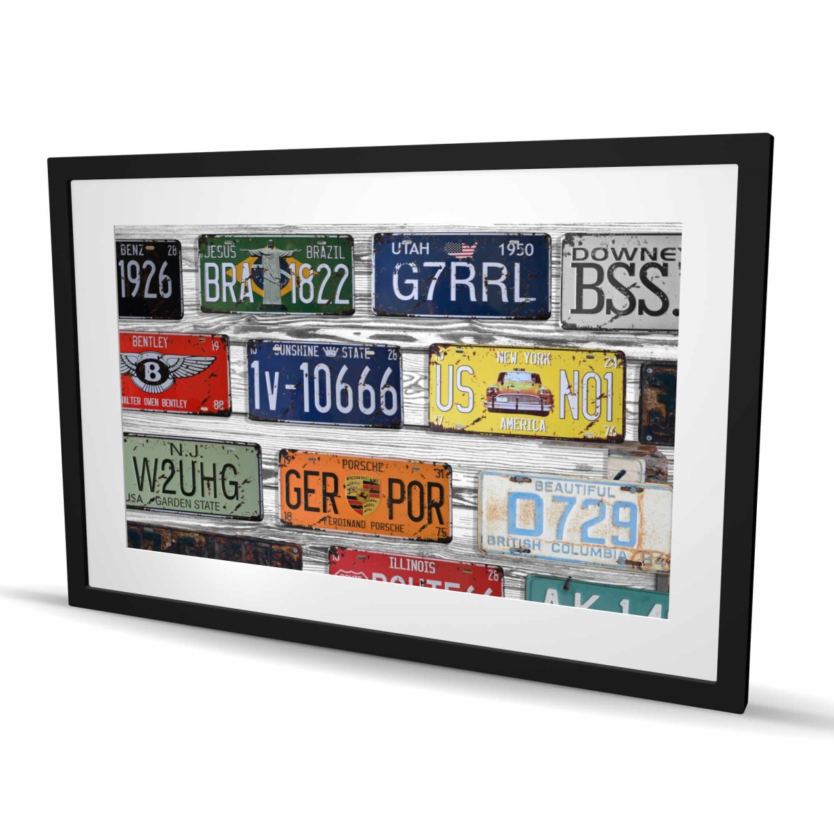 C1FM24362JABUT 24 x 36 in. Shapes Number Plates Man Cave Framed Matted Print - Decor