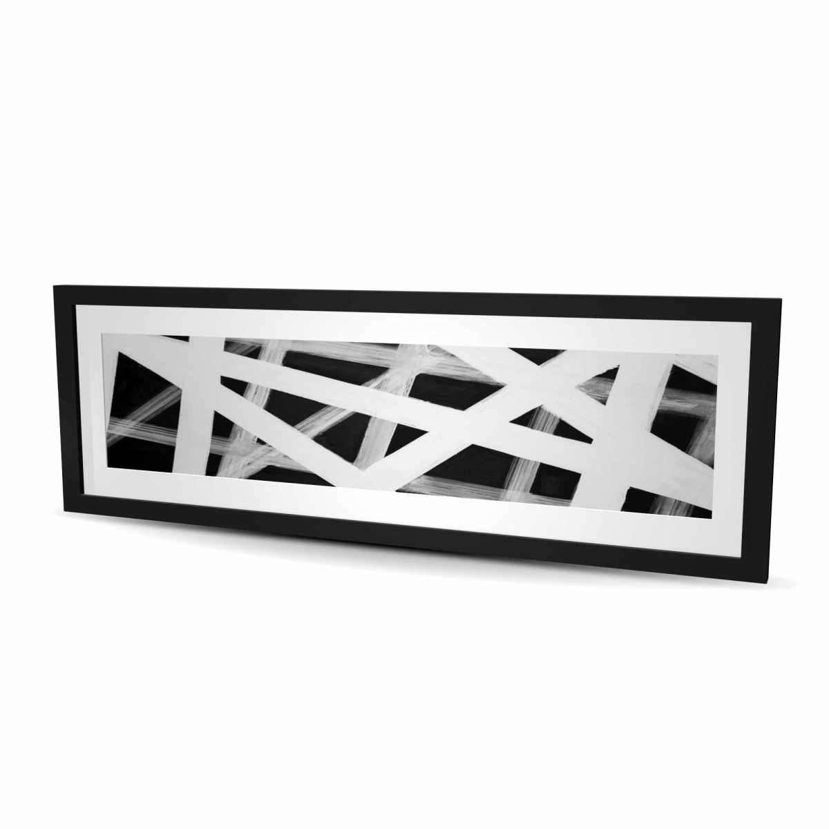 C1FM1648ZBSWSX 16 x 48 in. Geometric Stripes - White Framed Matted Print for Home Decor
