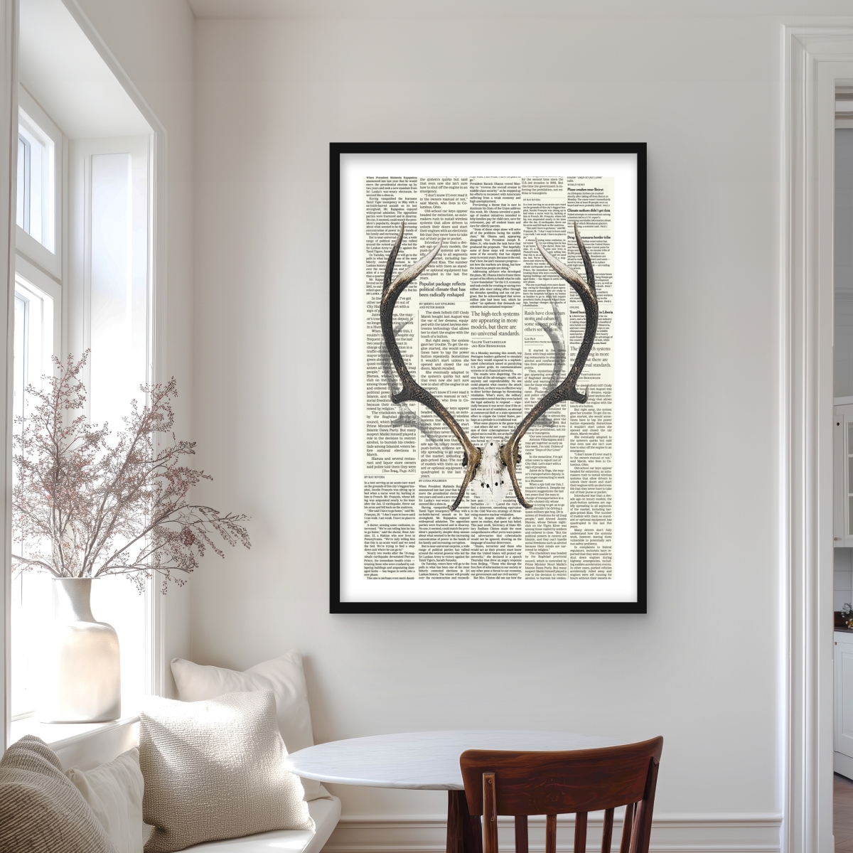 C1FM24366IXB5X 24 x 36 in. Deer Horns with  spaper - Rustic Gray Framed Print Decor