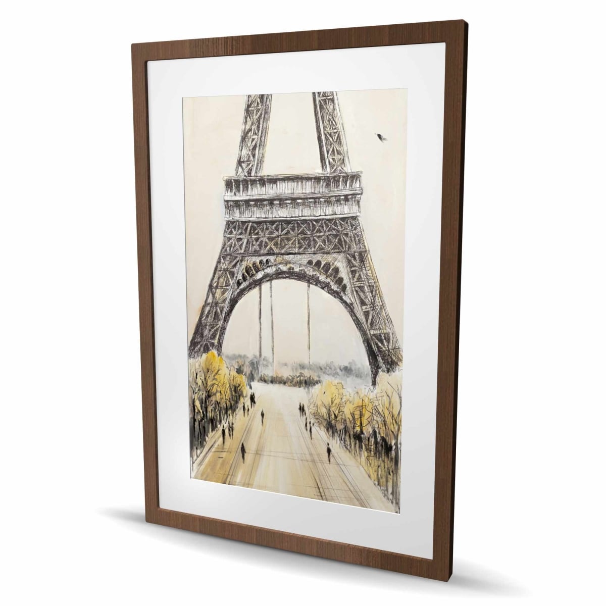 C1FM243685WIQW 24 x 36 in. Eiffel Tower with Flying Birds - Framed Matted Print Decor