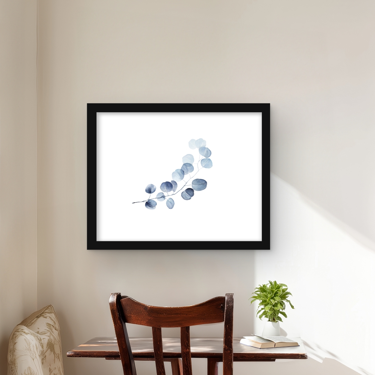 C1FM162046TOP8 16 x 20 in. Eucalyptus Branch - Office Classic Blue Framed Print Decor
