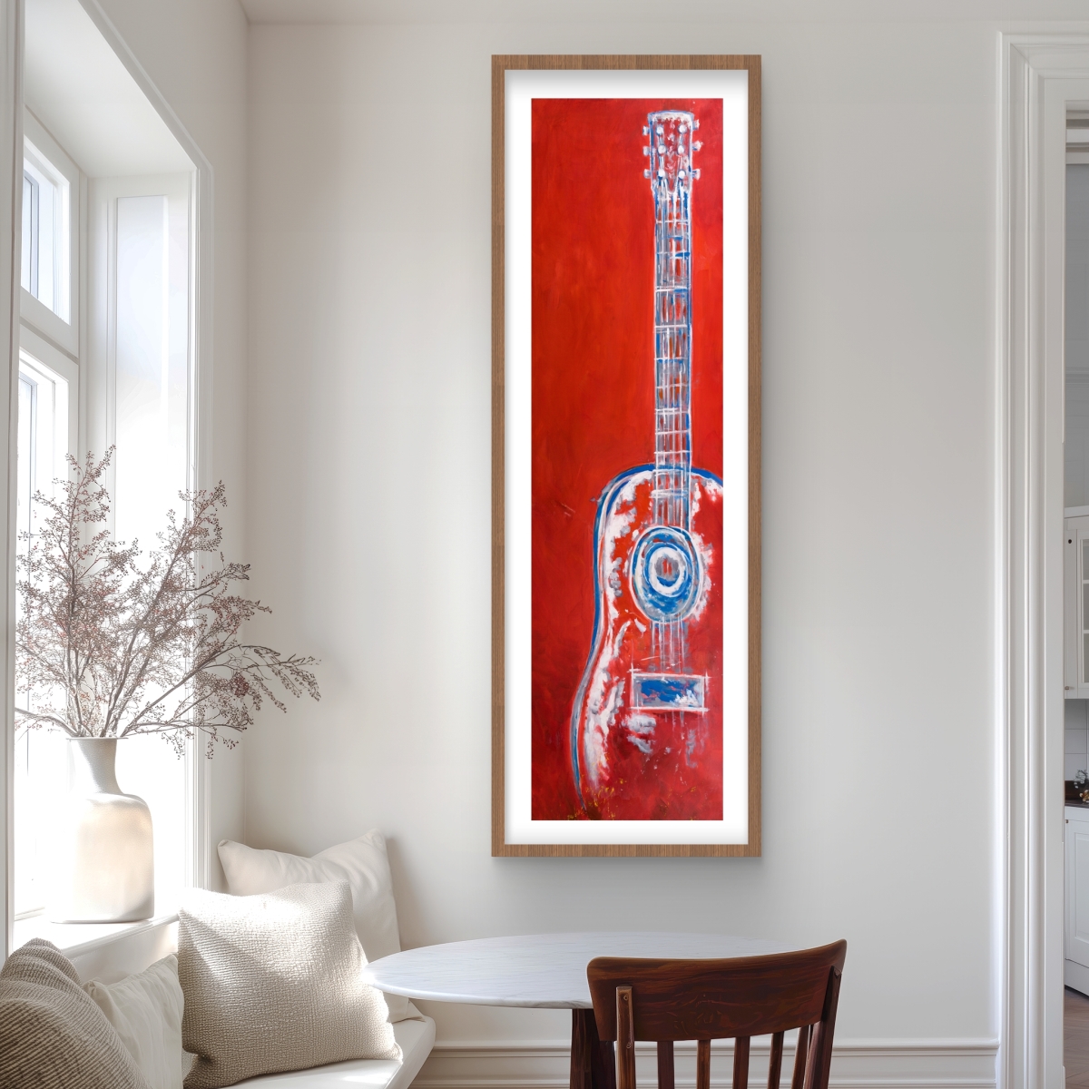 C1FM2060AE1UCQ 20 x 60 in. Modern Red Abstract Guitar - Framed Matted Print for Decor