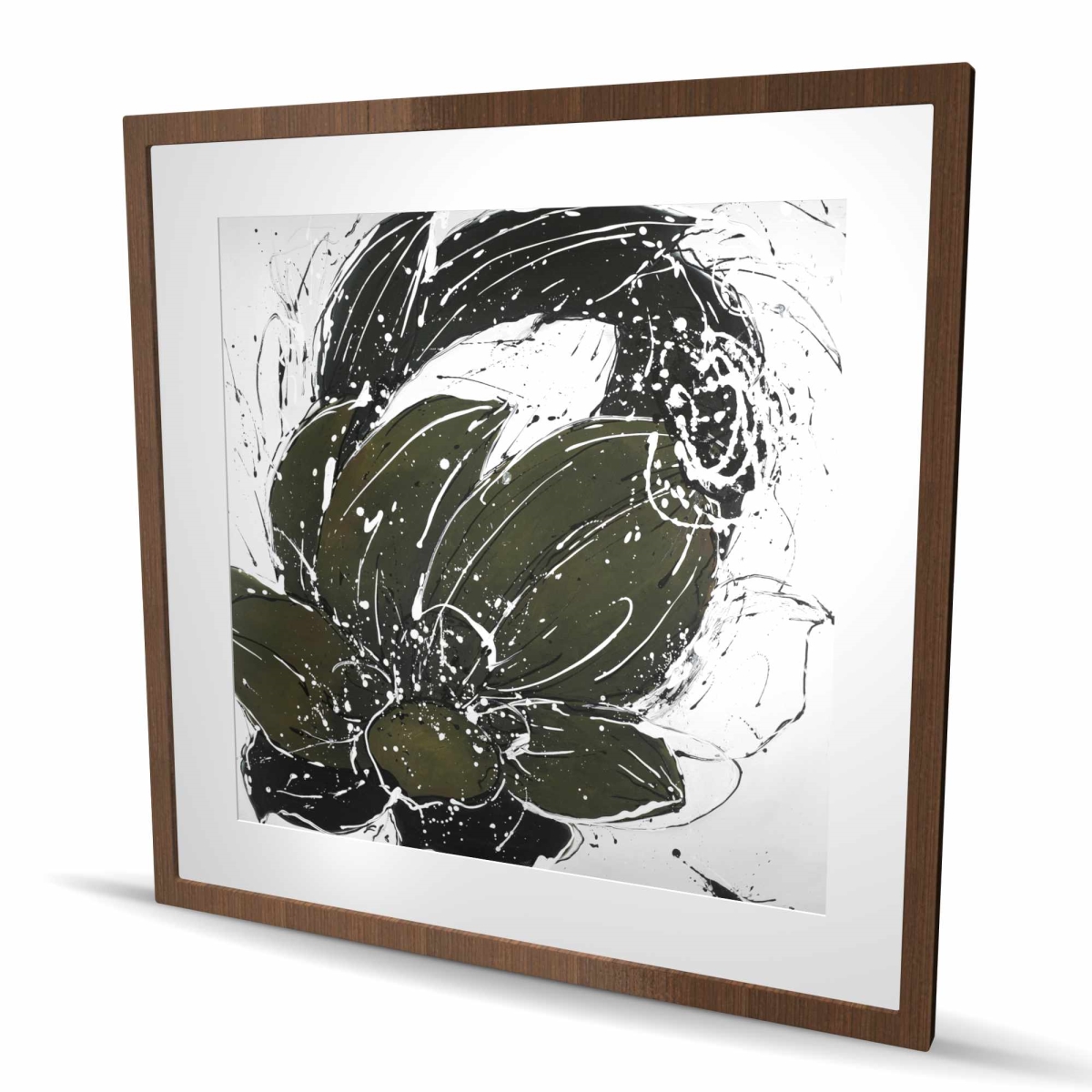 C1FM3636Q6SV18 36 x 36 in. Abstract Flower with Paint Splash - Framed Botanical Print